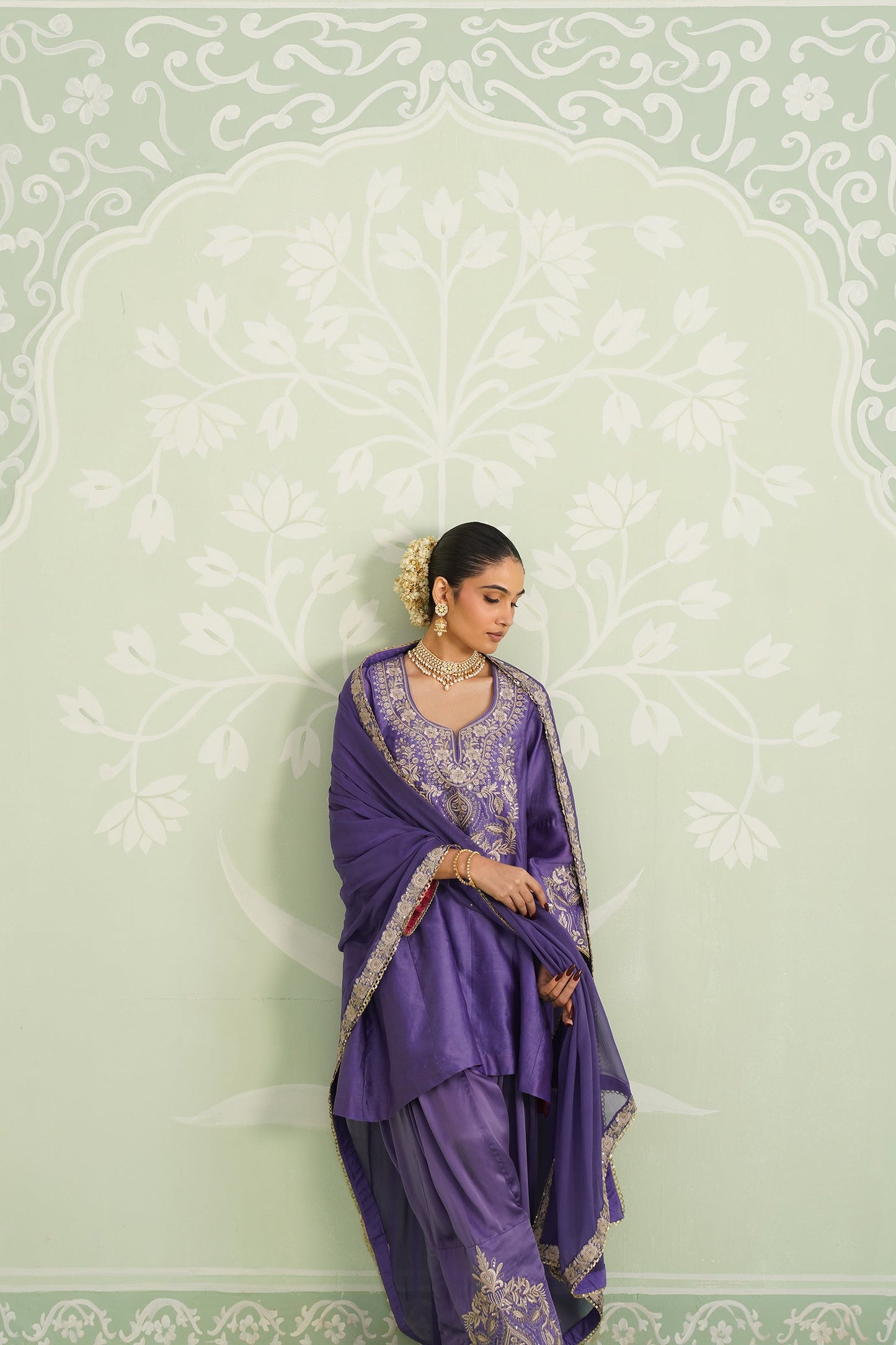 Anaira Chanderi Satin Embroidered Matching Set - Neetika Chopra