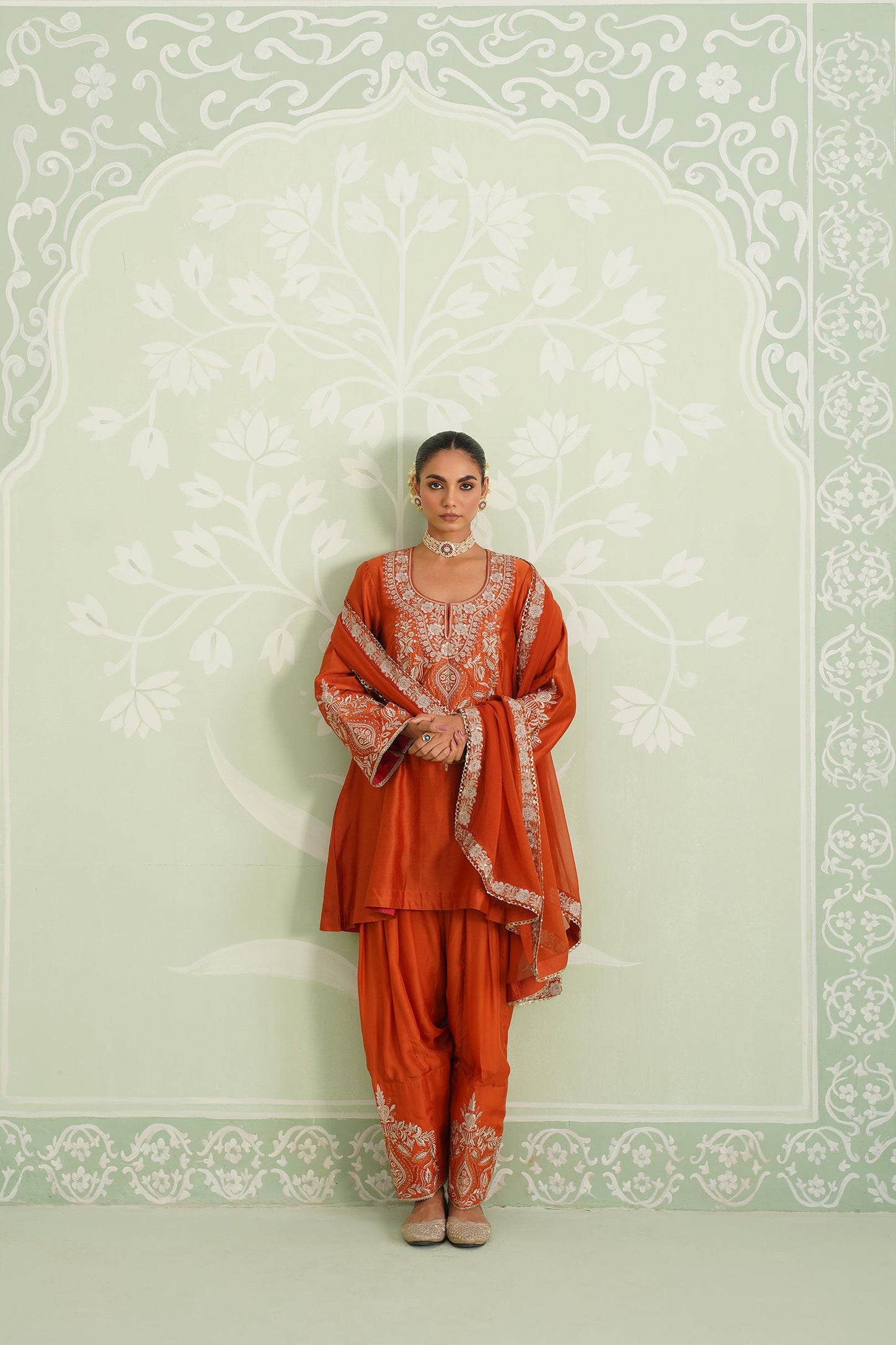 Makshi Chanderi Satin Embroidered Matching Set - Neetika Chopra