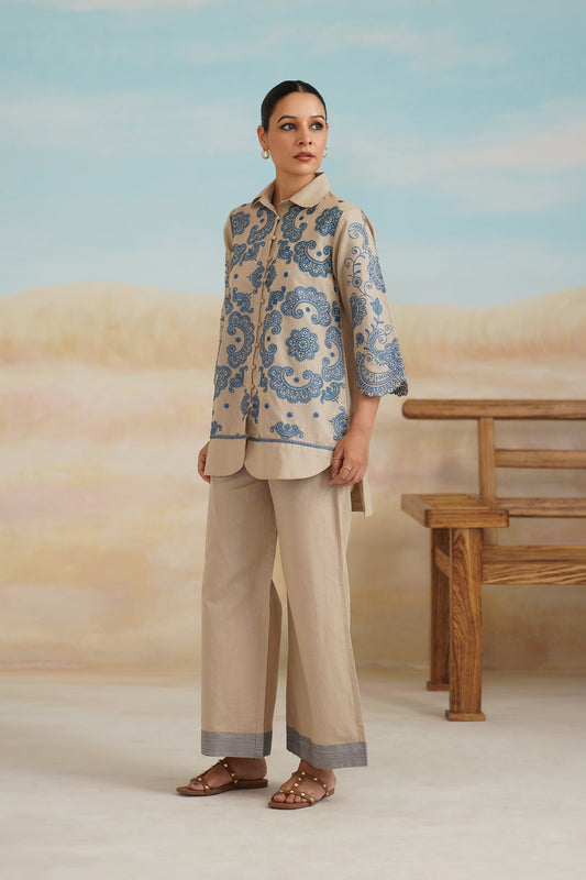 Zermin Cotton Linen Embroidered Matching Set - Neetika Chopra