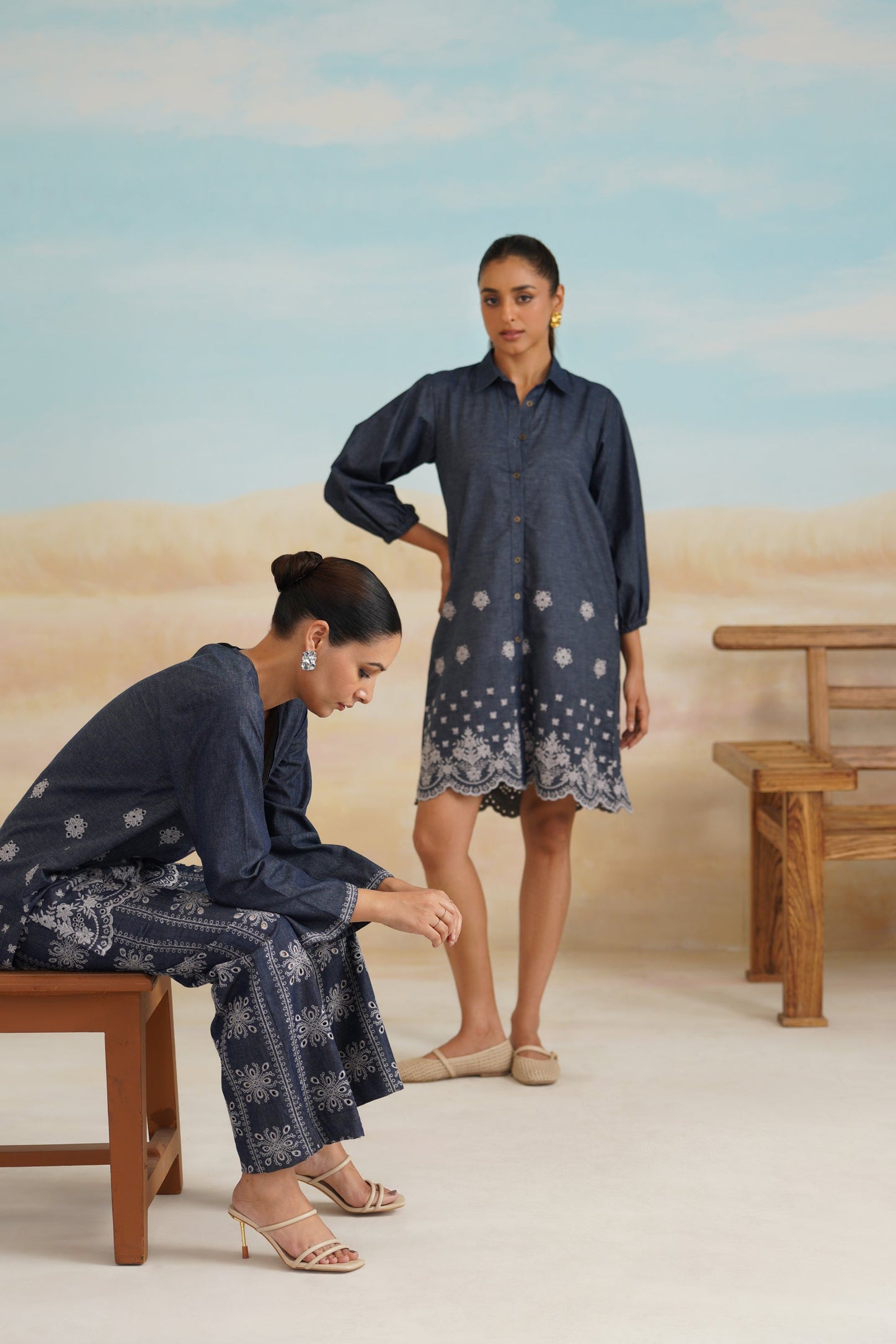 Denim Embroidered Matching Set - Neetika Chopra