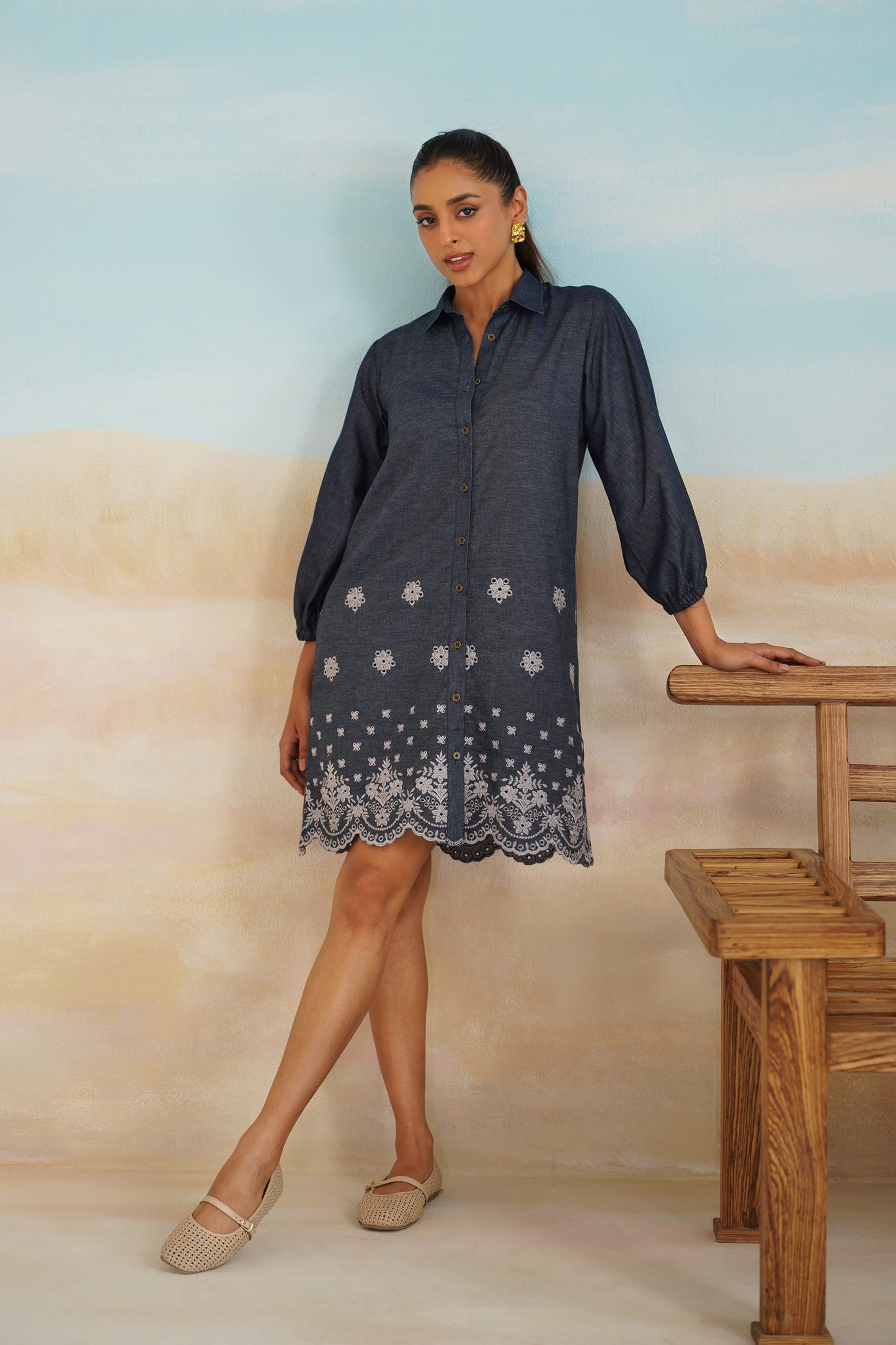 Flora Denim Embroidered Dress - Neetika Chopra