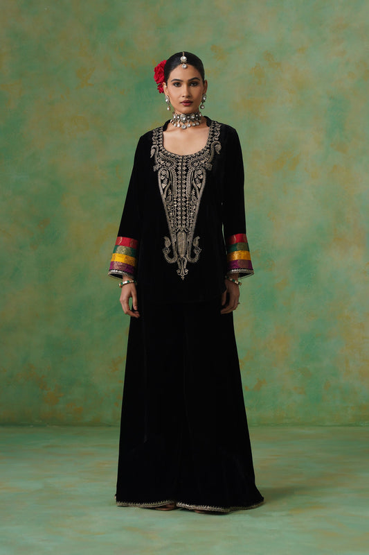 Miraya Embroidered Velvet Sharara Set - Neetika Chopra
