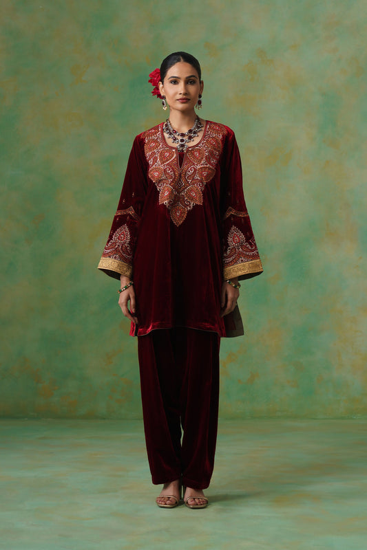 Jaya Embroidered Velvet Suit Set - Neetika Chopra