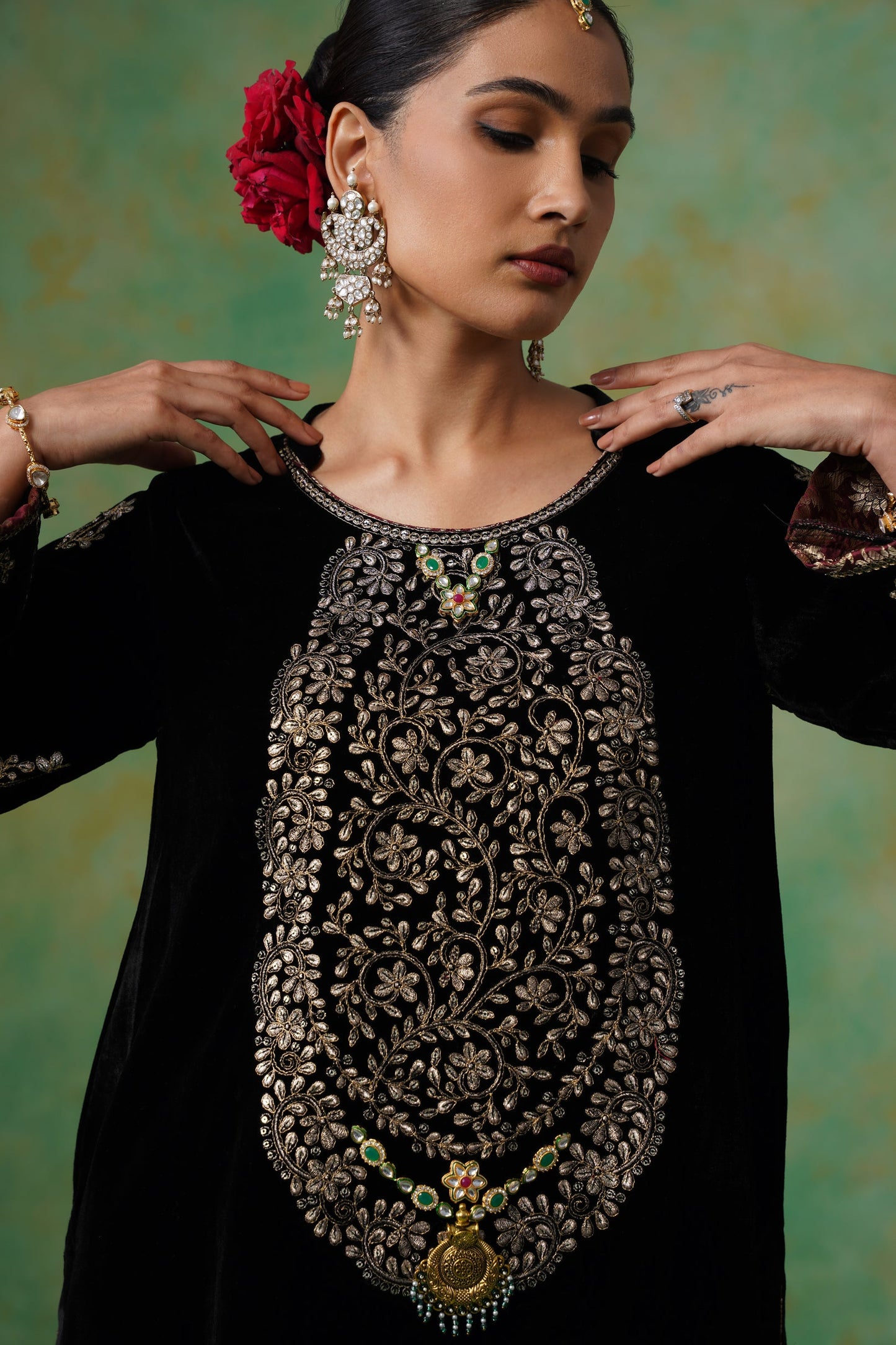 Anika Velvet Embroidered Matching Set - Neetika Chopra