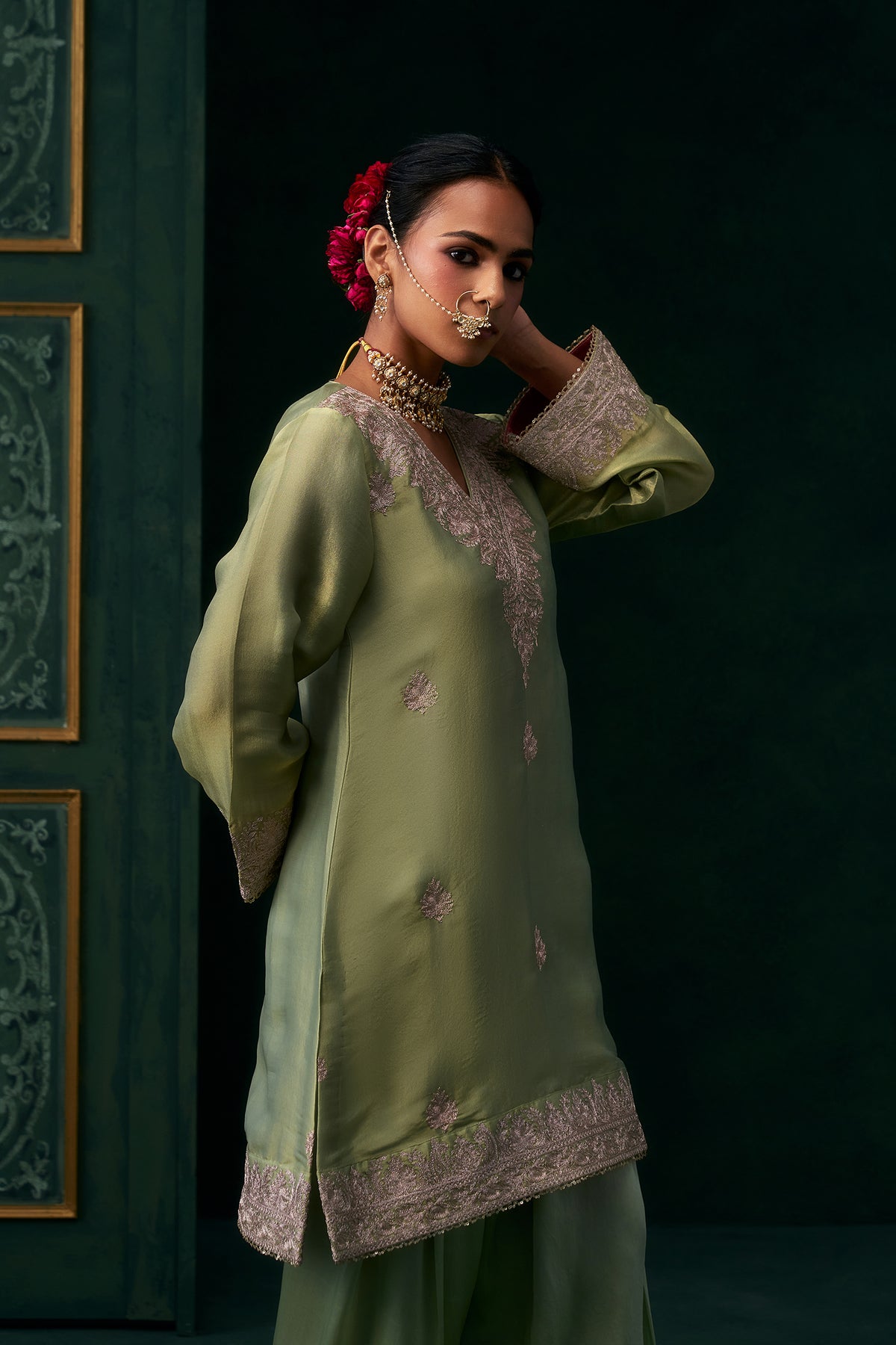 Saira Chanderi Satin Embroidered Suit Set