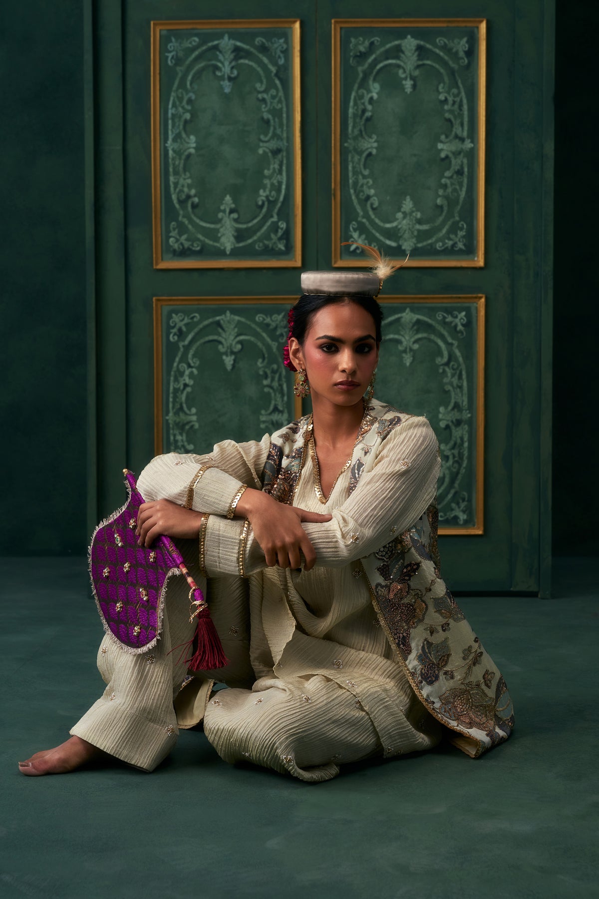 Yashvi Crinkled Tissue Embroidered Jacket Set