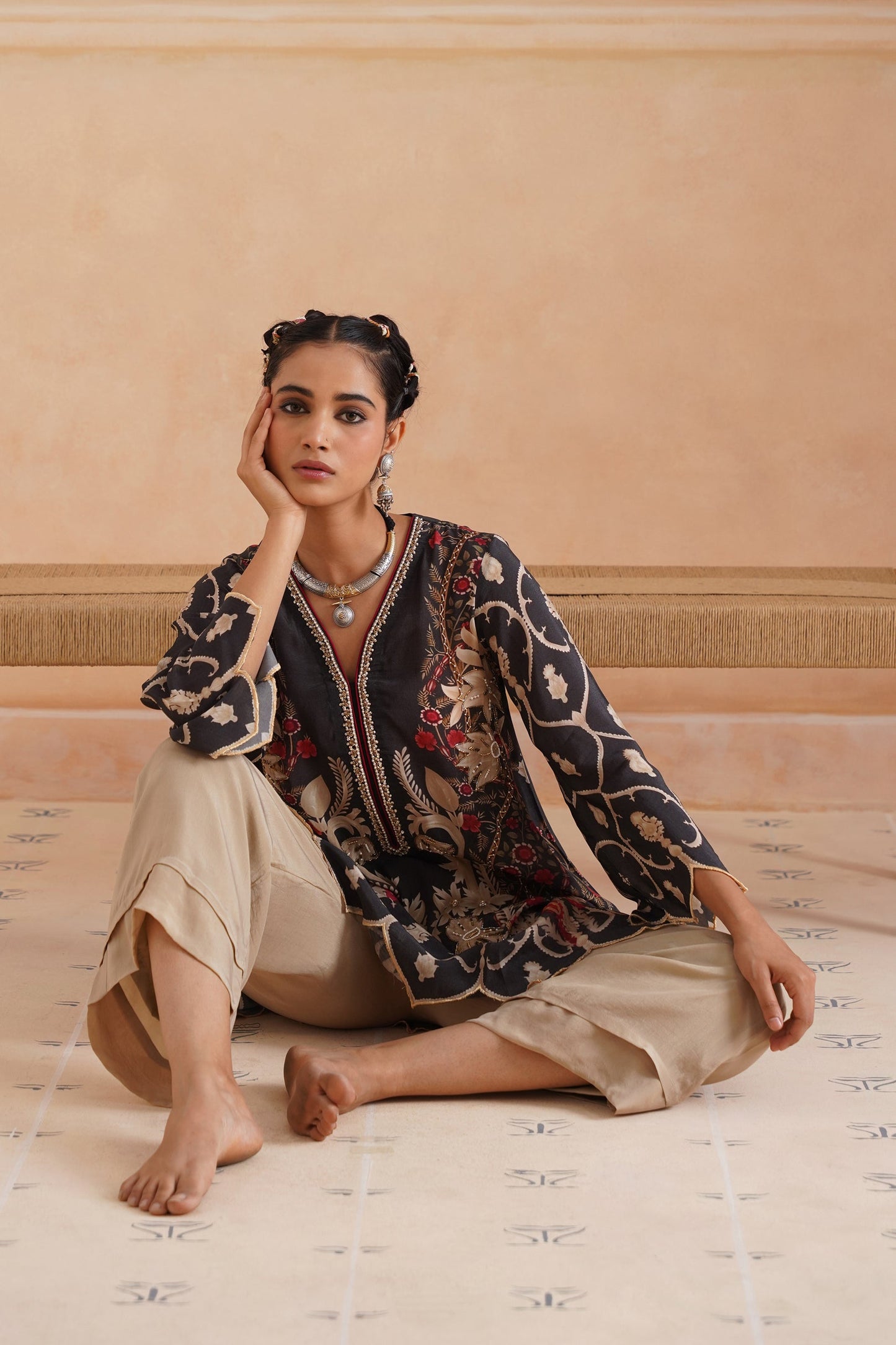 Lajja Printed Crepe Hand Embroidered Matching Set - Neetika Chopra