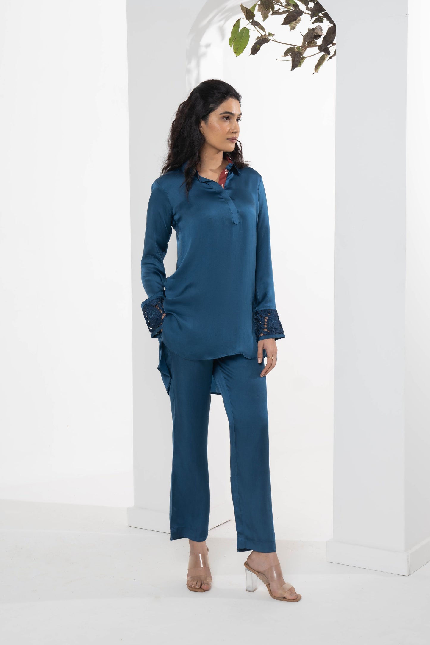 Mira Blue Satin Co-ord Set - Neetika Chopra