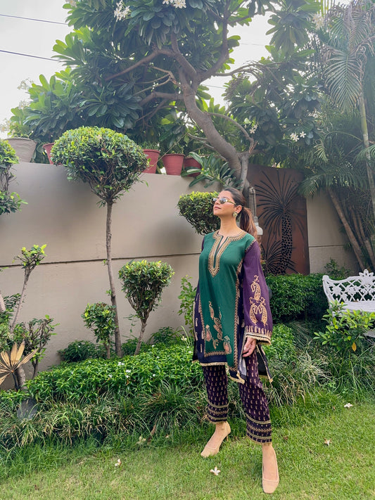 Jodhpur Hand Embroidered Crepe Matching Set - Neetika Chopra