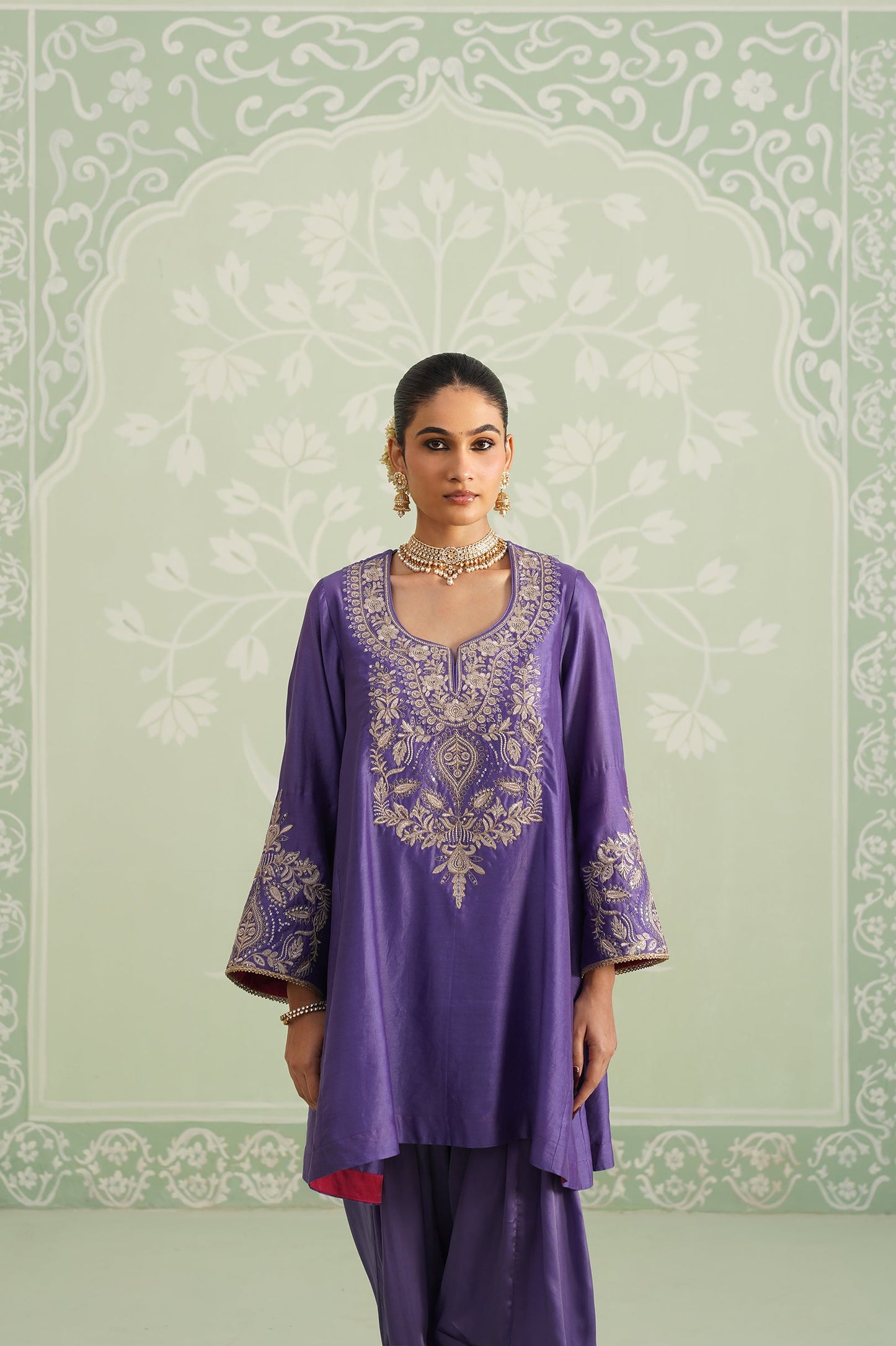 Anaira Chanderi Satin Embroidered Matching Set - Neetika Chopra