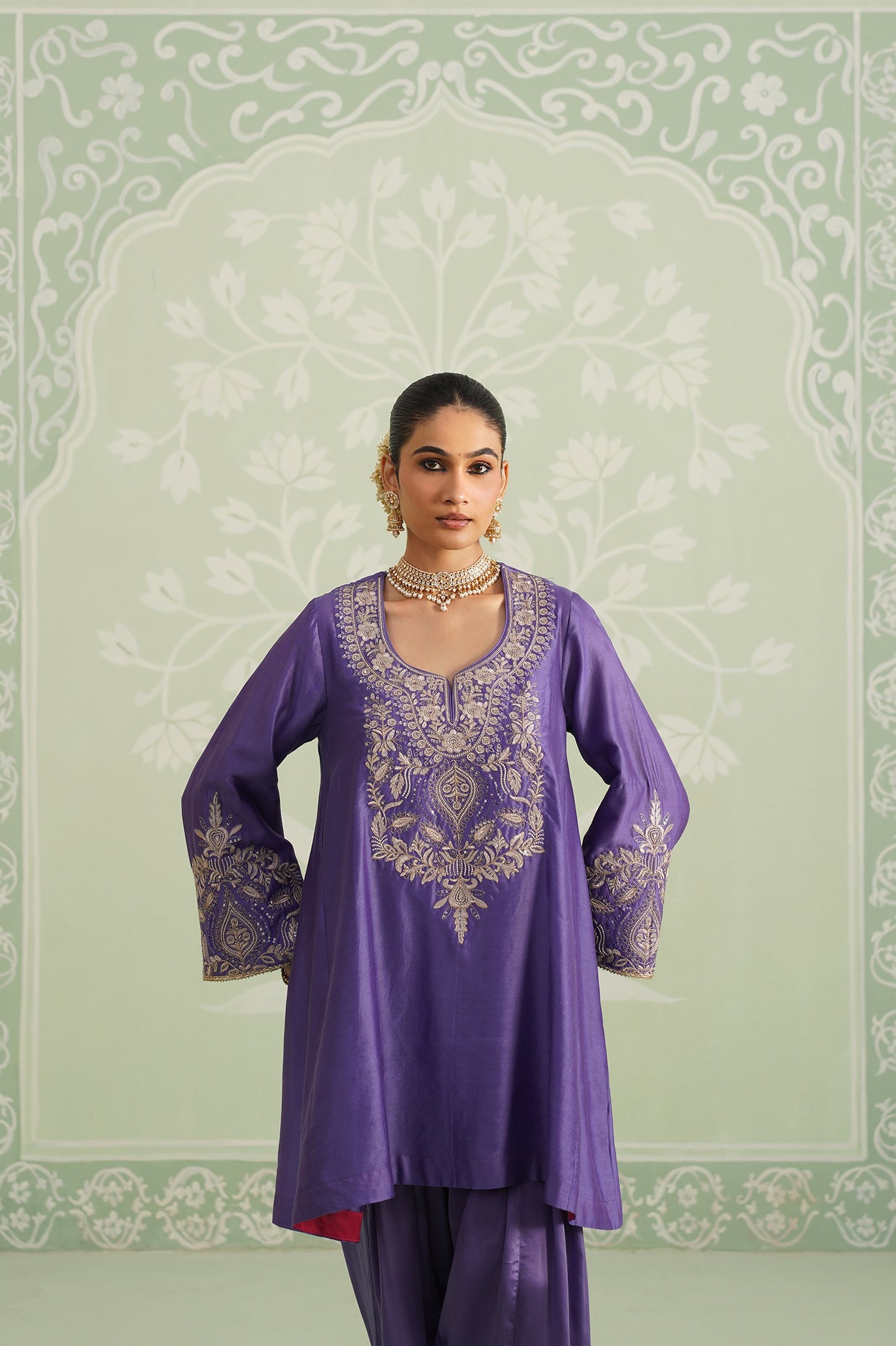 Anaira Chanderi Satin Embroidered Matching Set - Neetika Chopra