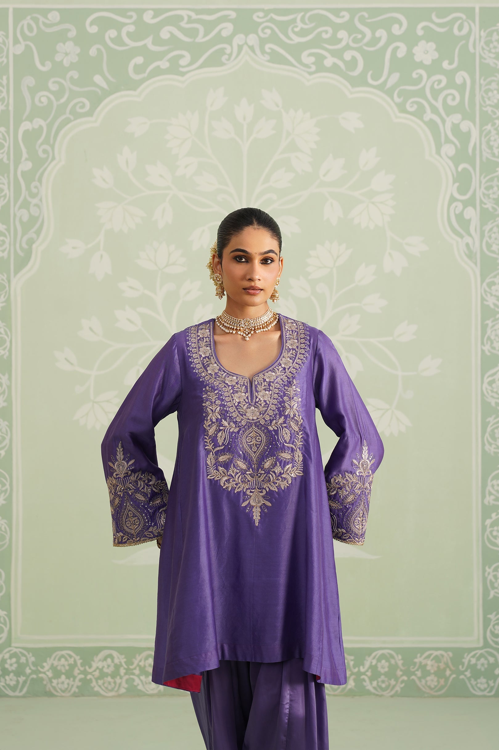 Anaira Chanderi Satin Embroidered Matching Set - Neetika Chopra
