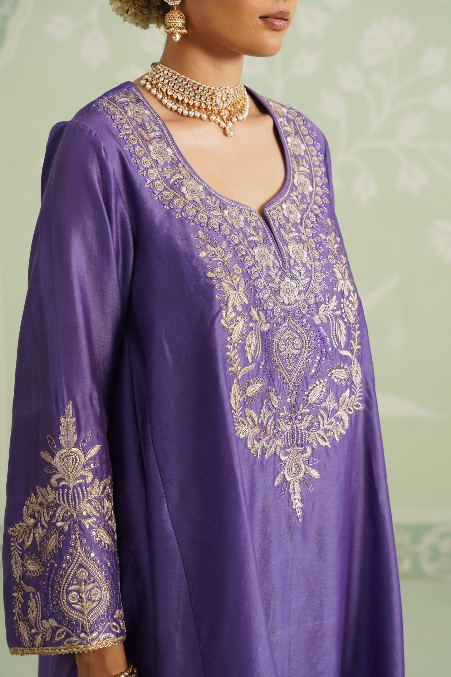Anaira Chanderi Satin Embroidered Matching Set - Neetika Chopra