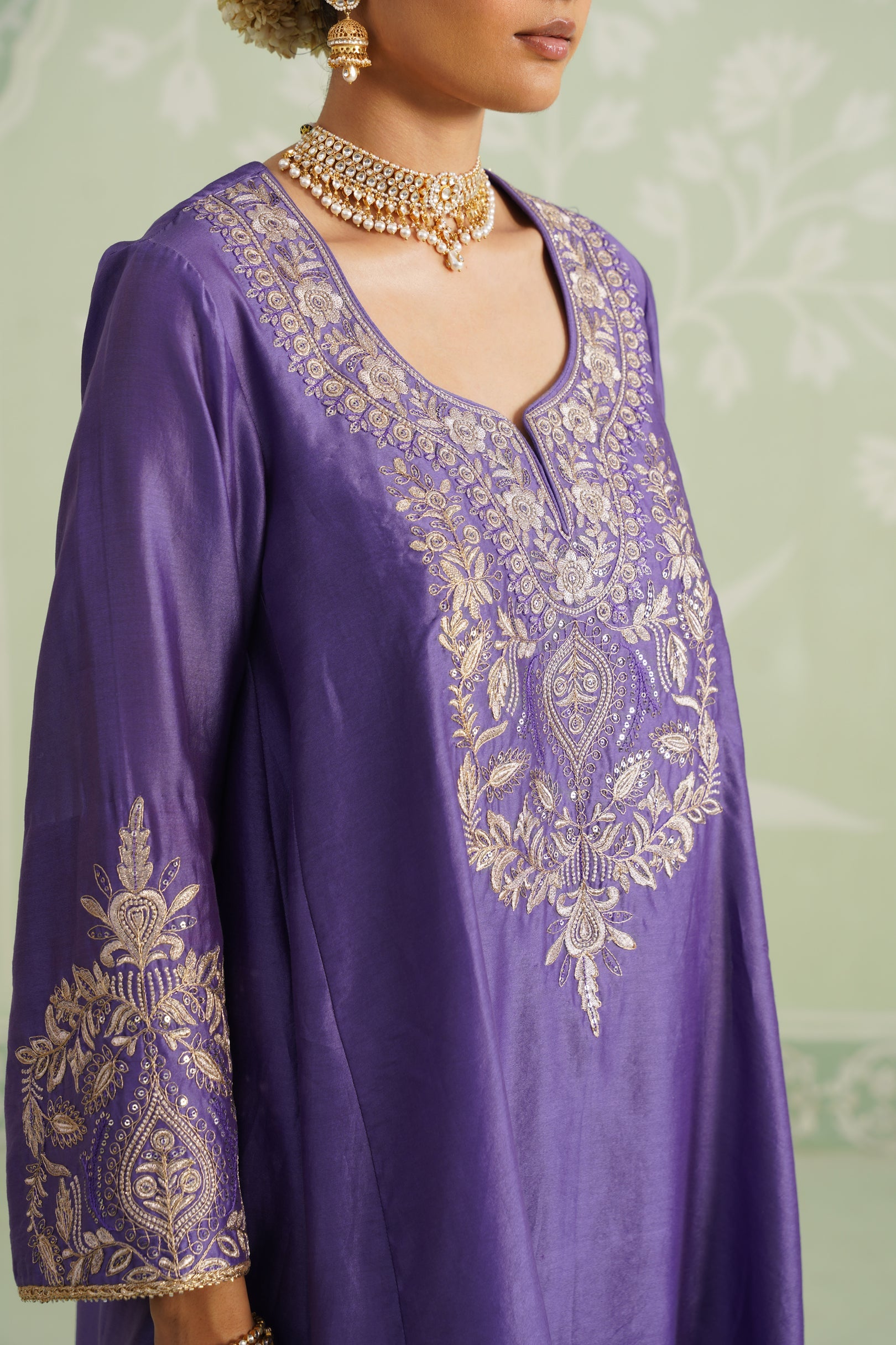 Anaira Chanderi Satin Embroidered Matching Set - Neetika Chopra