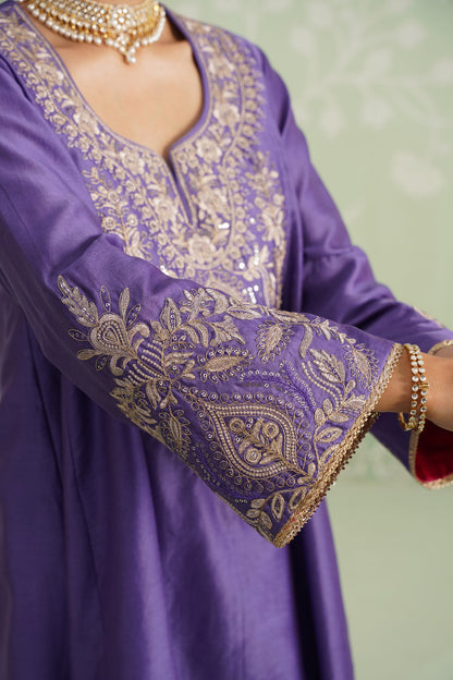 Anaira Chanderi Satin Embroidered Matching Set - Neetika Chopra