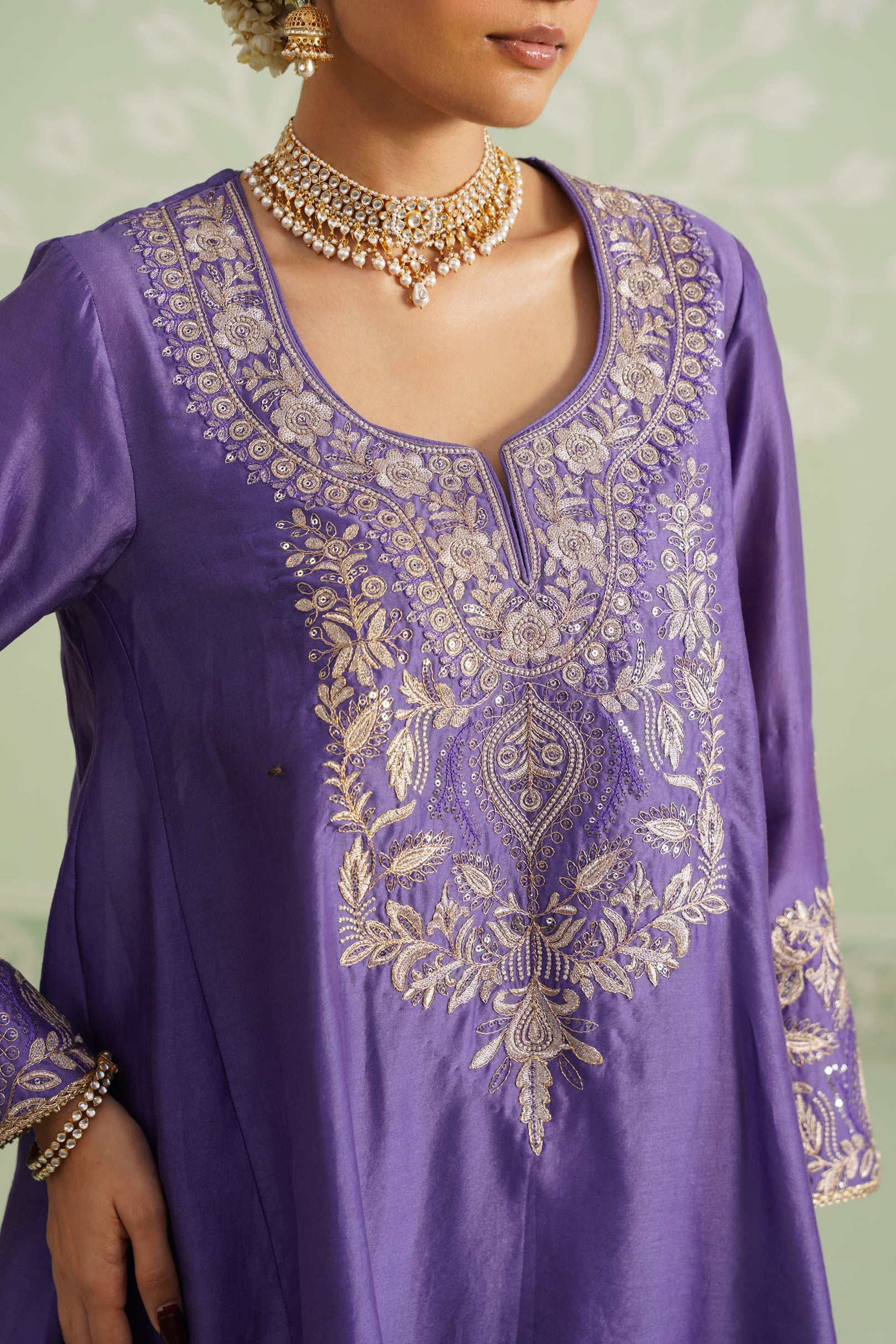 Anaira Chanderi Satin Embroidered Matching Set - Neetika Chopra