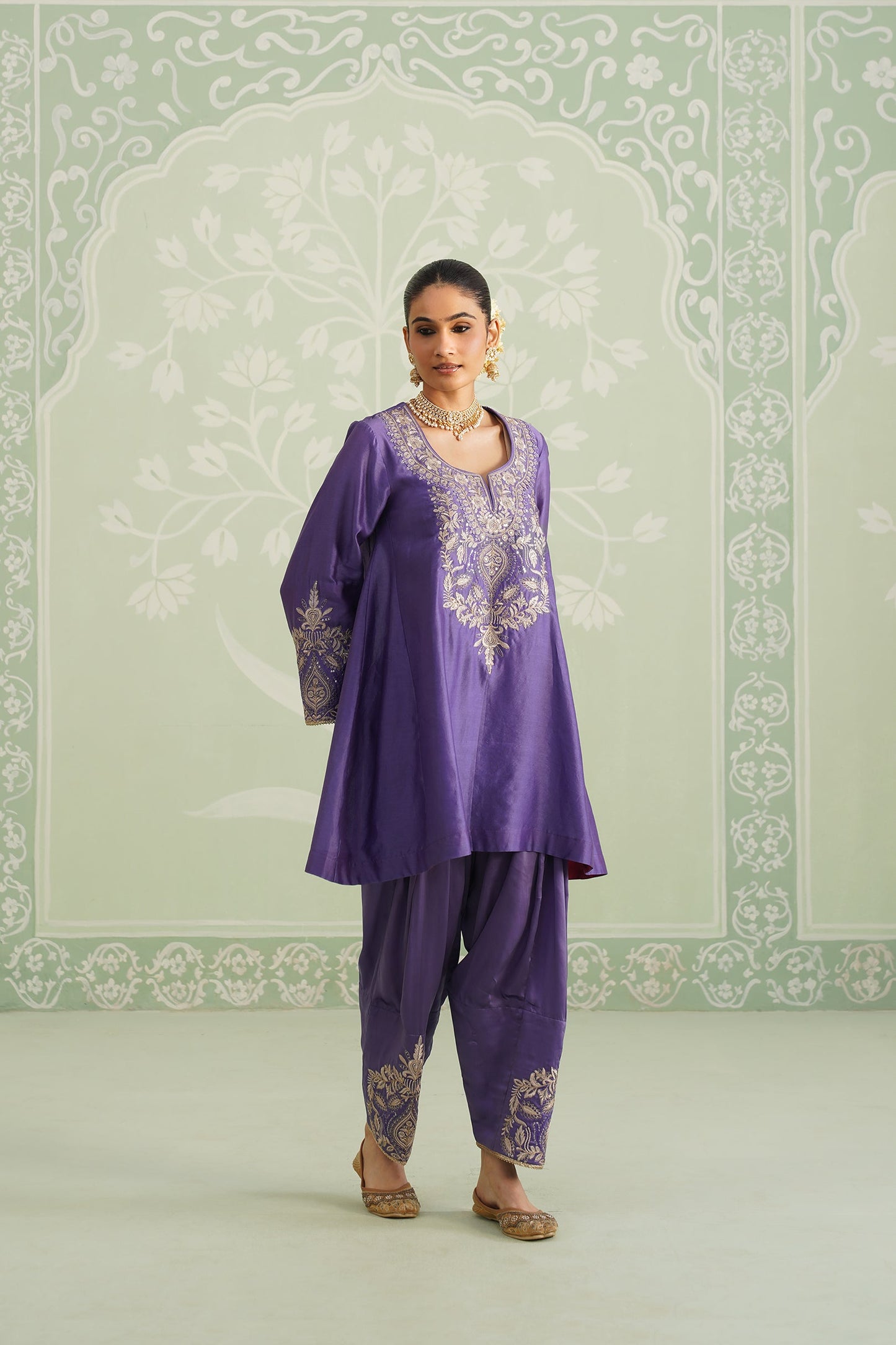 Anaira Chanderi Satin Embroidered Matching Set - Neetika Chopra