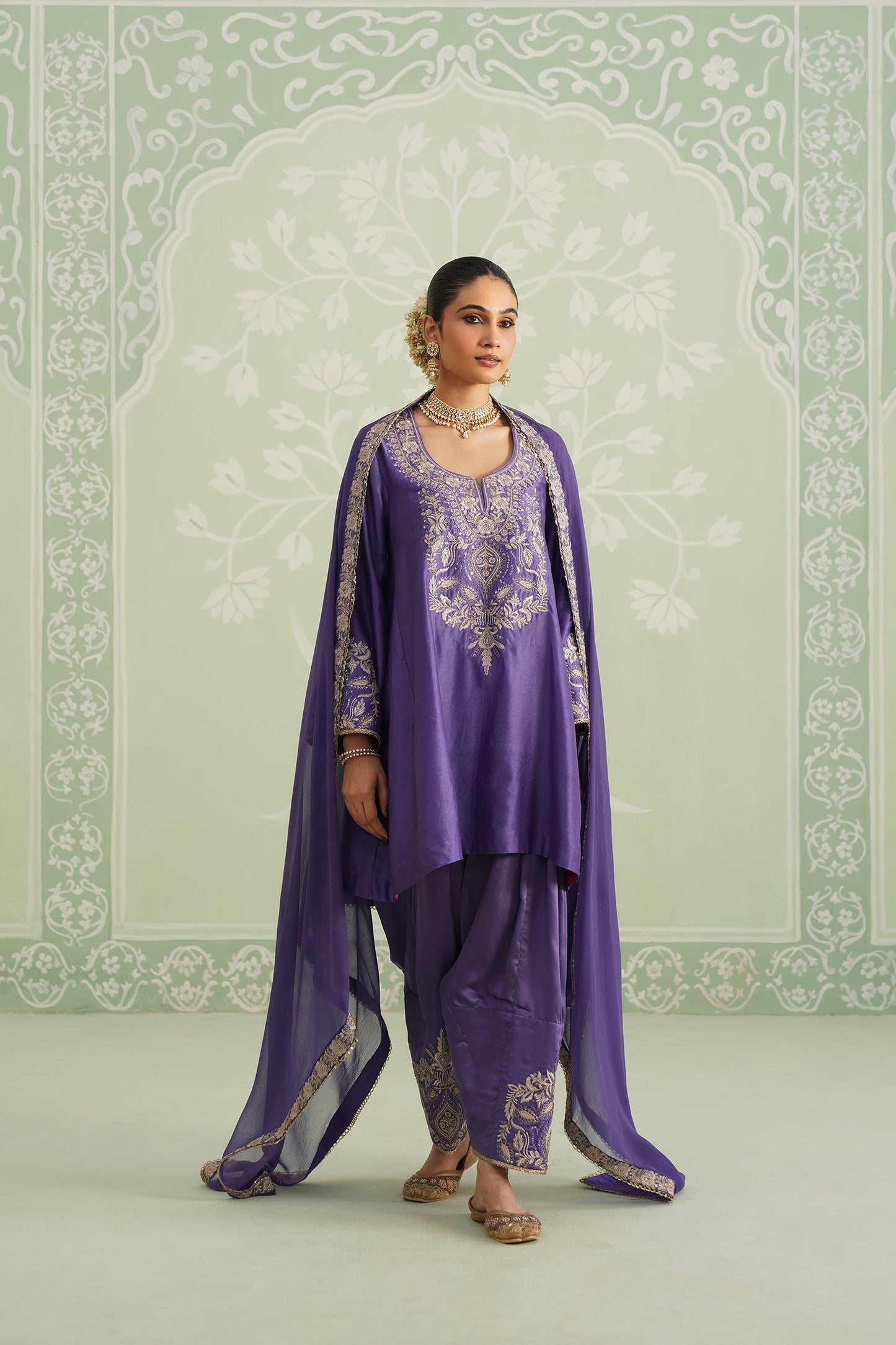Anaira Chanderi Satin Embroidered Matching Set - Neetika Chopra