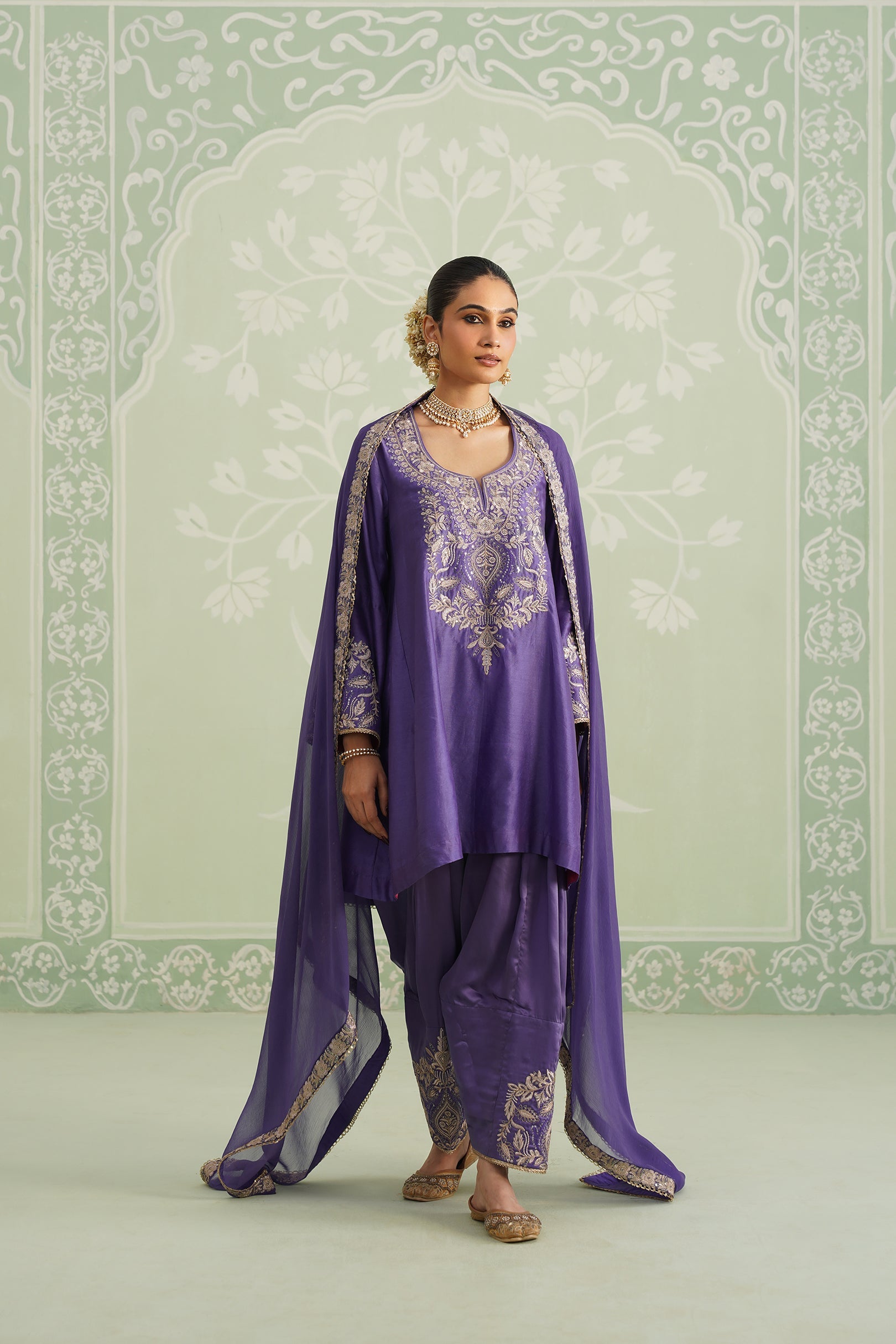 Anaira Chanderi Satin Embroidered Matching Set - Neetika Chopra