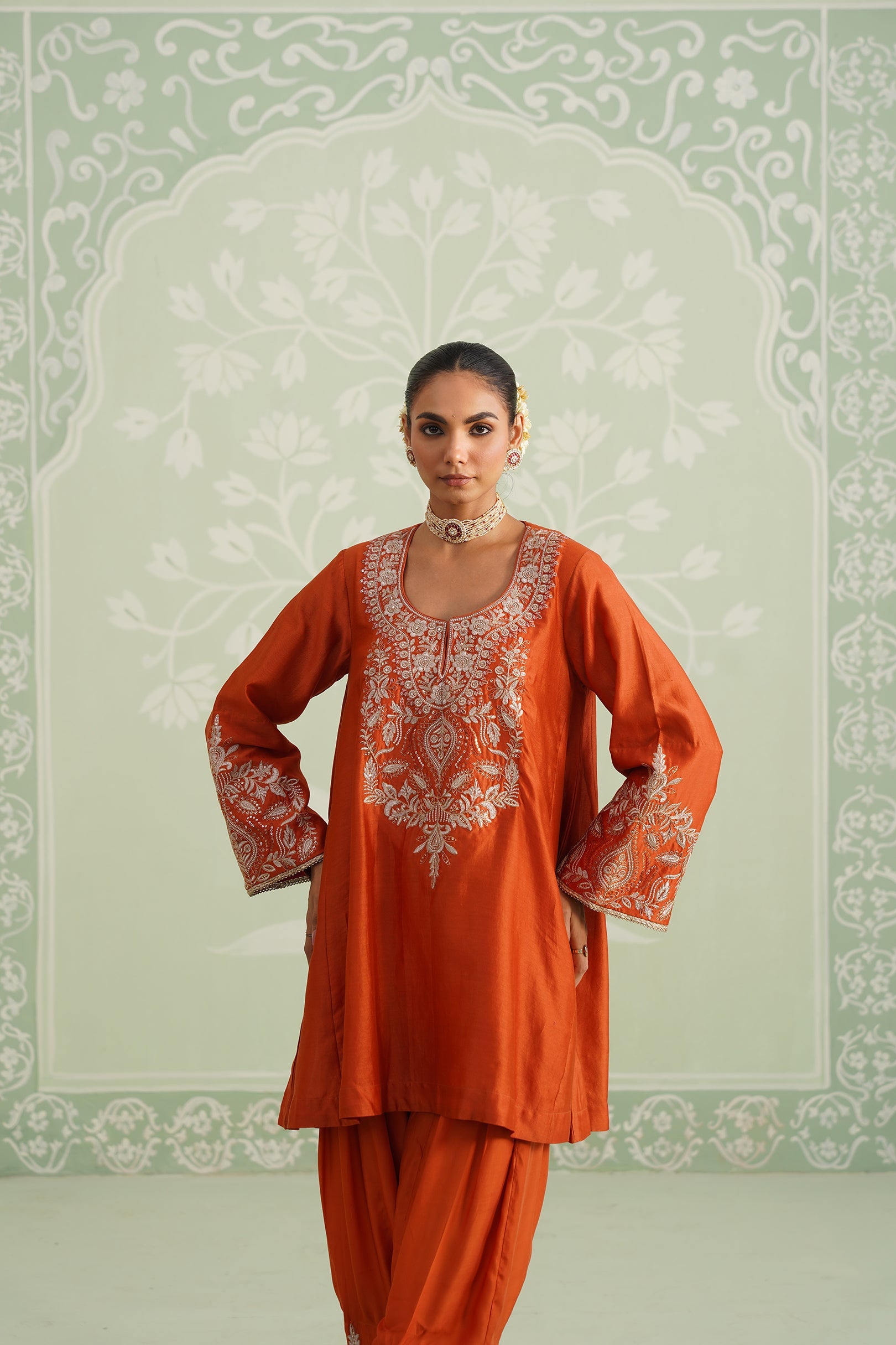 Makshi Chanderi Satin Embroidered Matching Set - Neetika Chopra