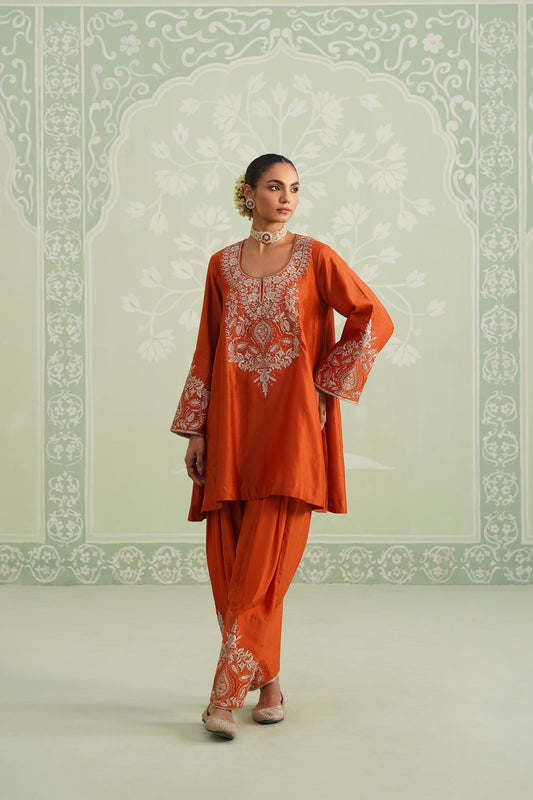 Makshi Chanderi Satin Embroidered Matching Set - Neetika Chopra
