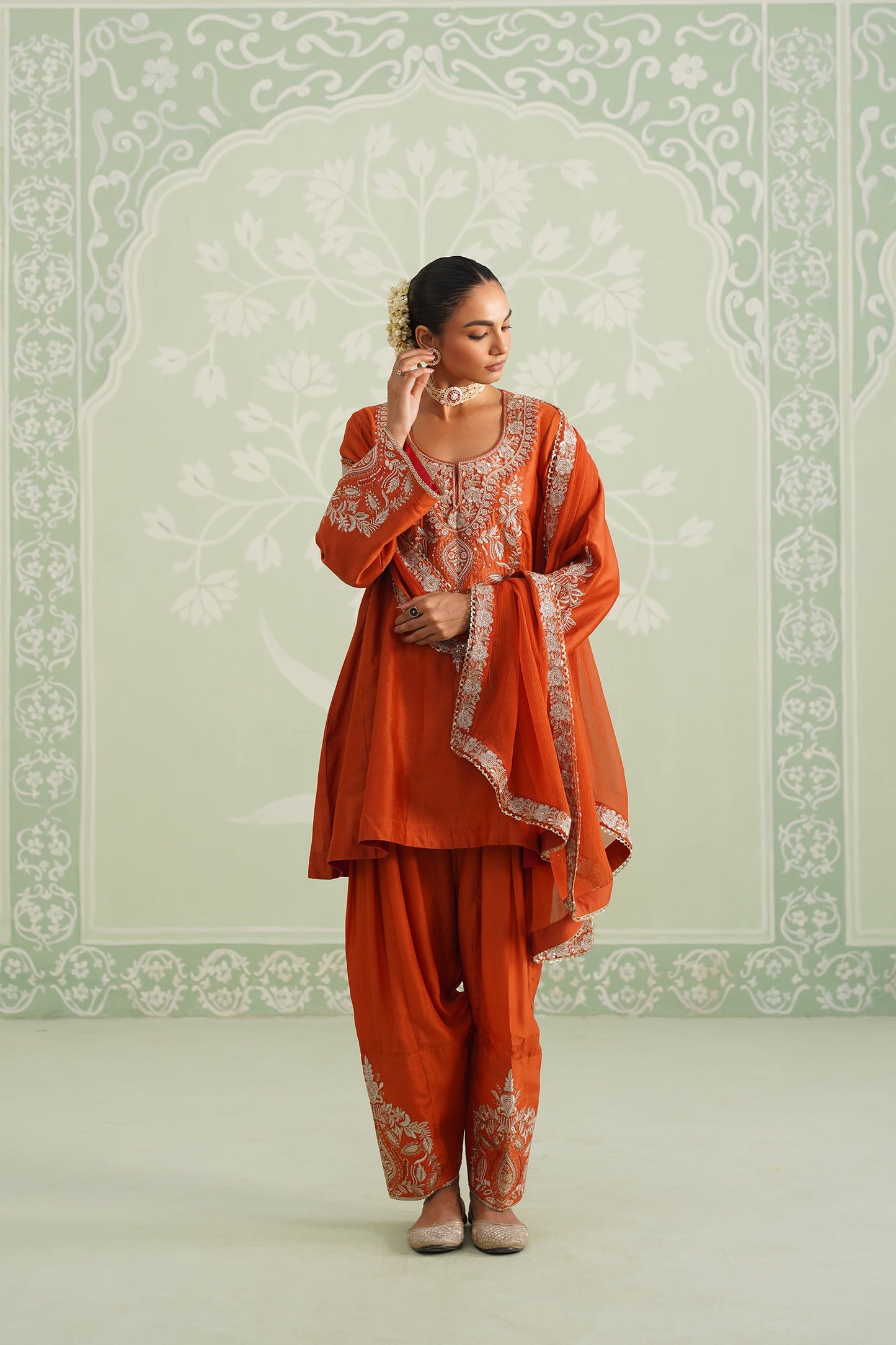 Makshi Chanderi Satin Embroidered Matching Set - Neetika Chopra