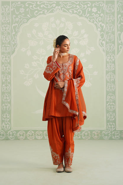 Makshi Chanderi Satin Embroidered Matching Set - Neetika Chopra