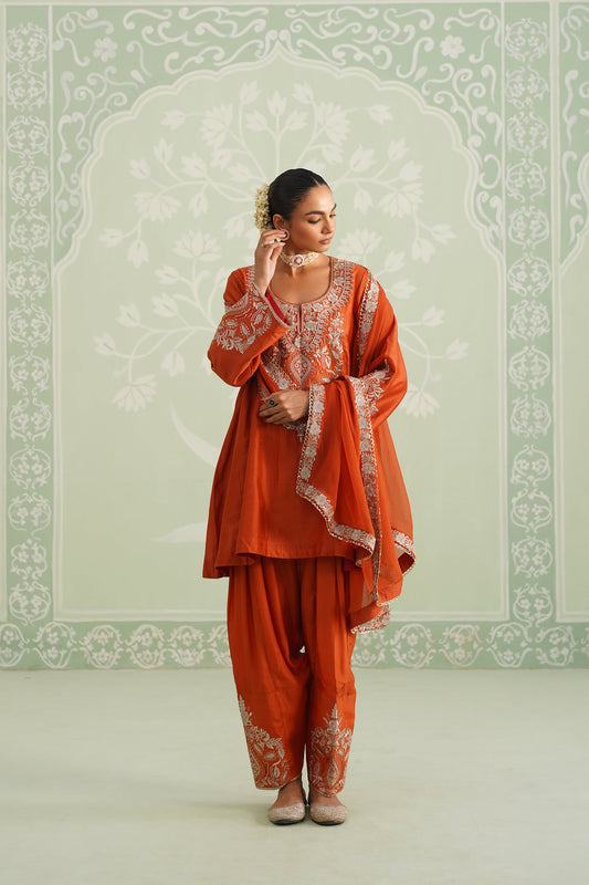 Makshi Chanderi Satin Embroidered Matching Set - Neetika Chopra