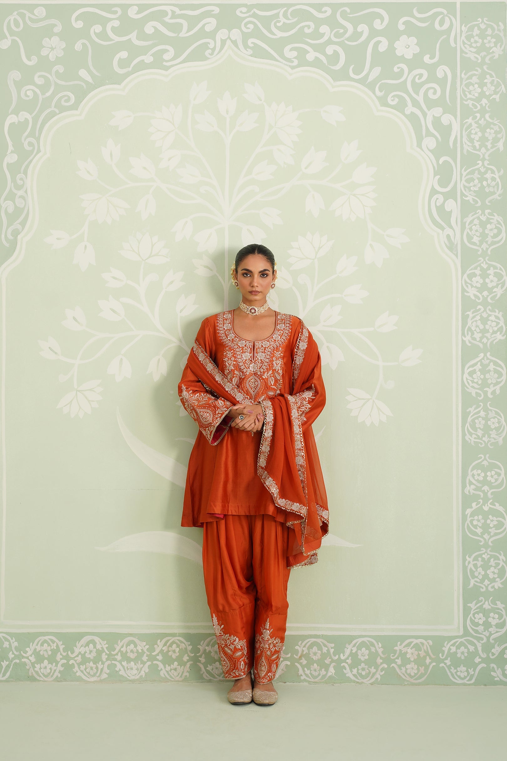Makshi Chanderi Satin Embroidered Matching Set - Neetika Chopra
