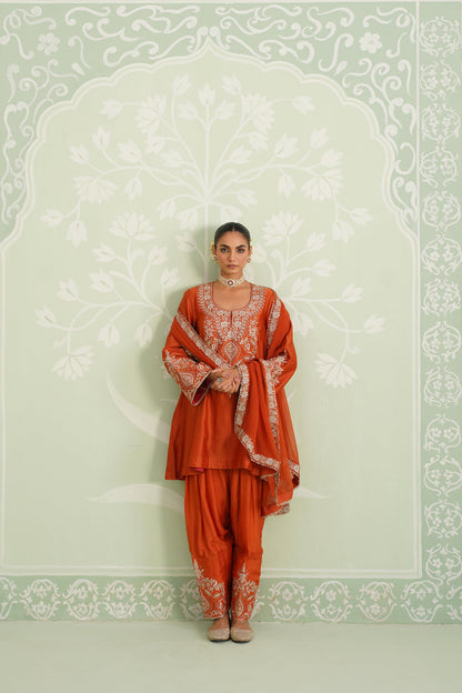 Makshi Chanderi Satin Embroidered Matching Set - Neetika Chopra