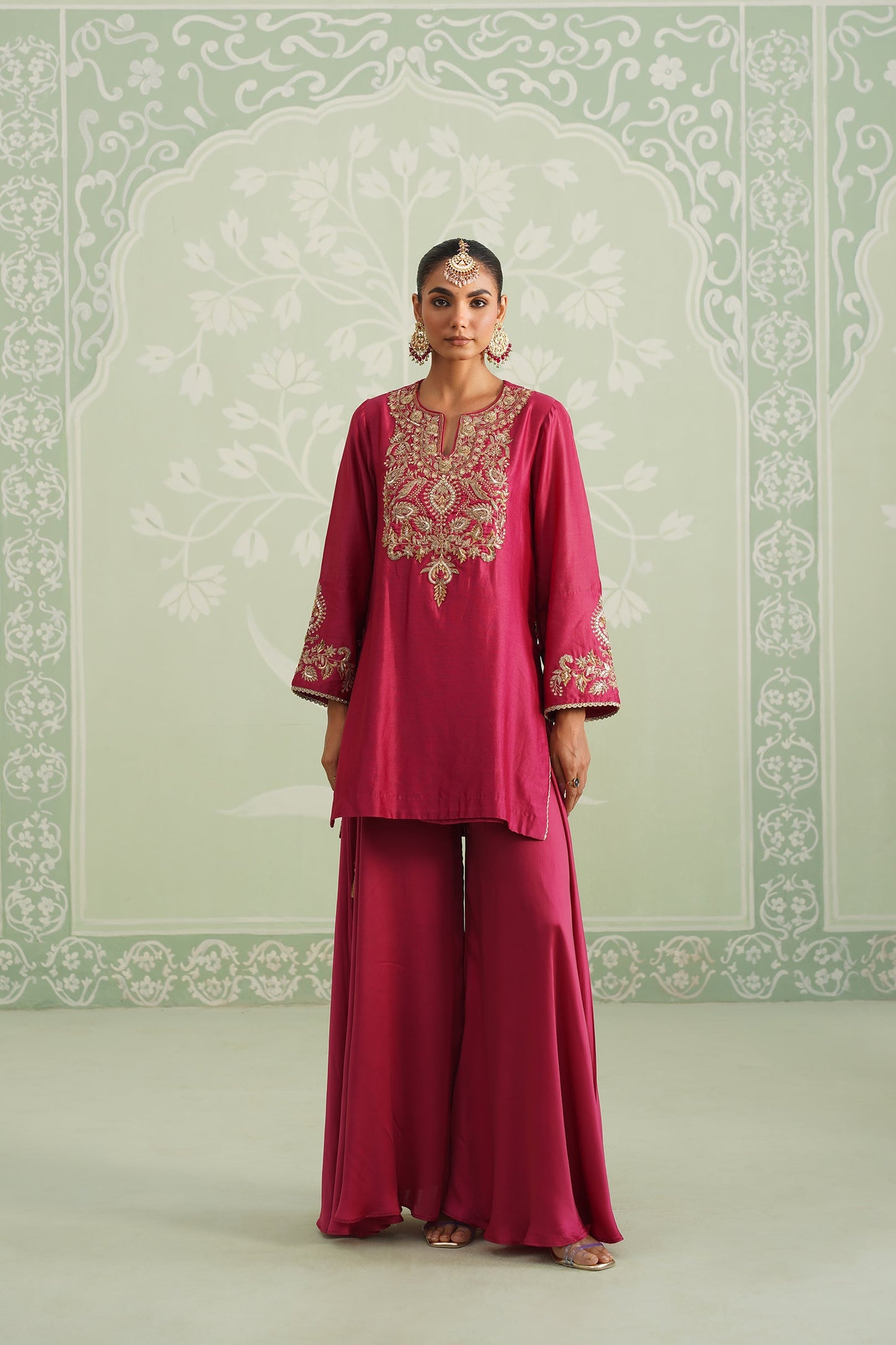 Dani Chanderi Satin Embroidered Matching Set - Neetika Chopra