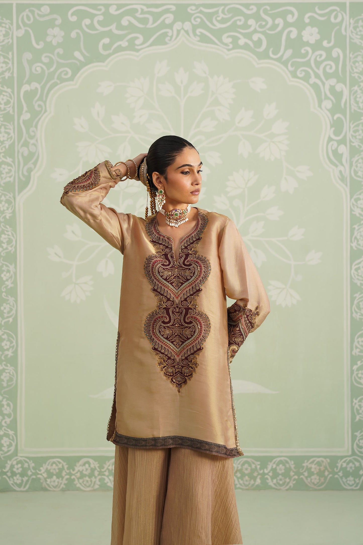 Lamhe Satin Shimmer Embroidered Matching Set - Neetika Chopra