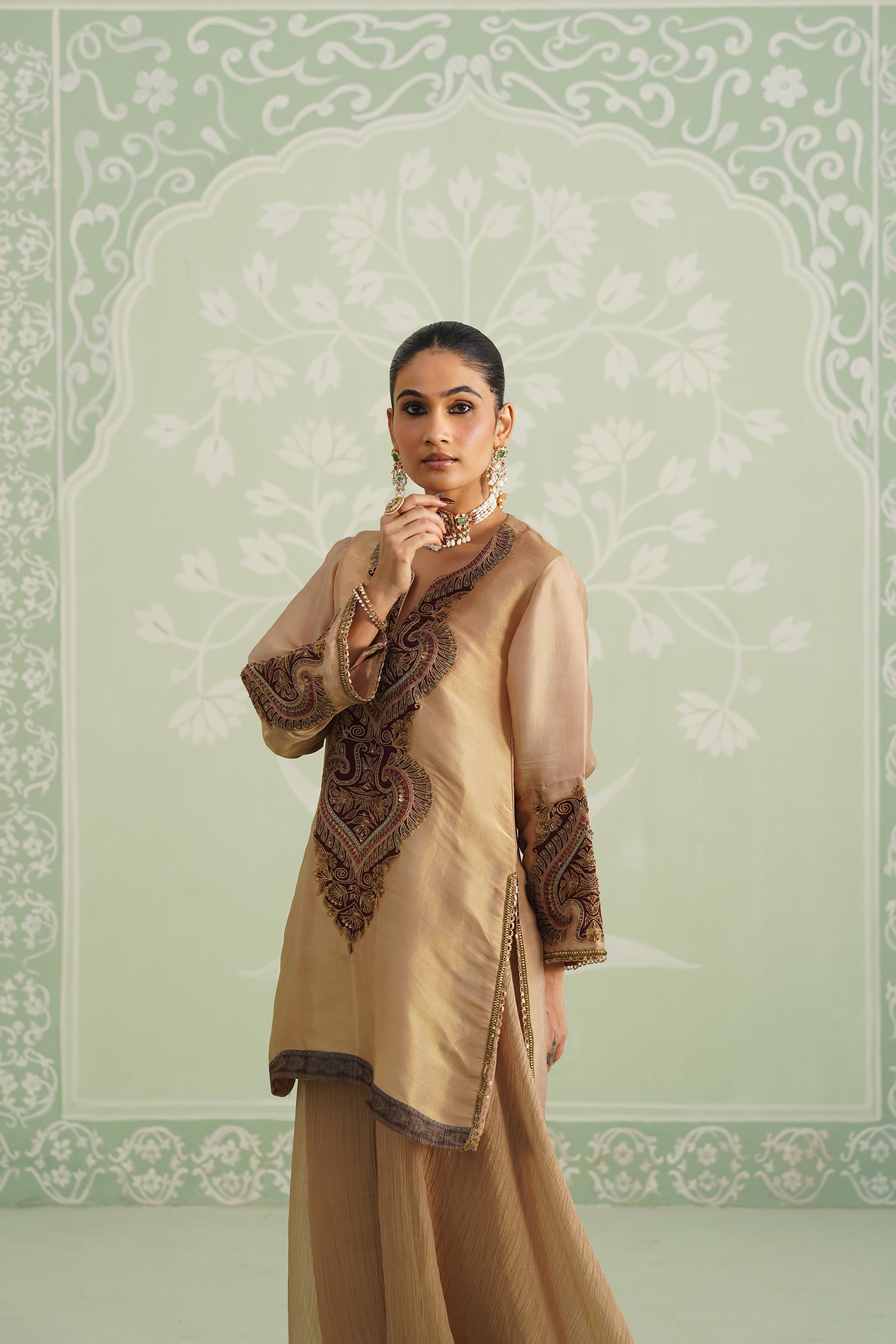 Lamhe Satin Shimmer Embroidered Matching Set - Neetika Chopra