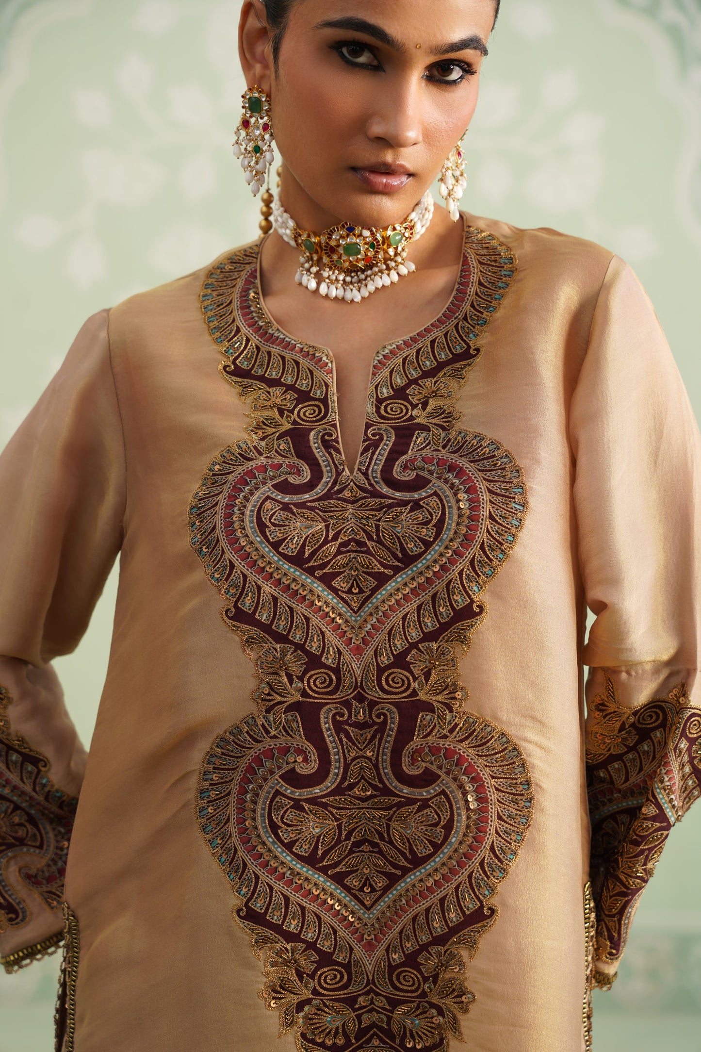Lamhe Satin Shimmer Embroidered Matching Set - Neetika Chopra