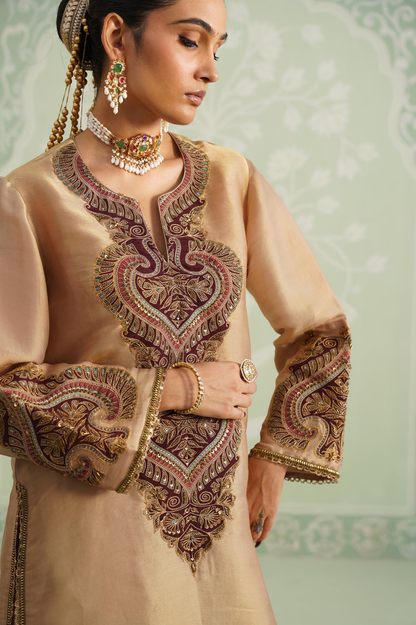 Lamhe Satin Shimmer Embroidered Matching Set - Neetika Chopra