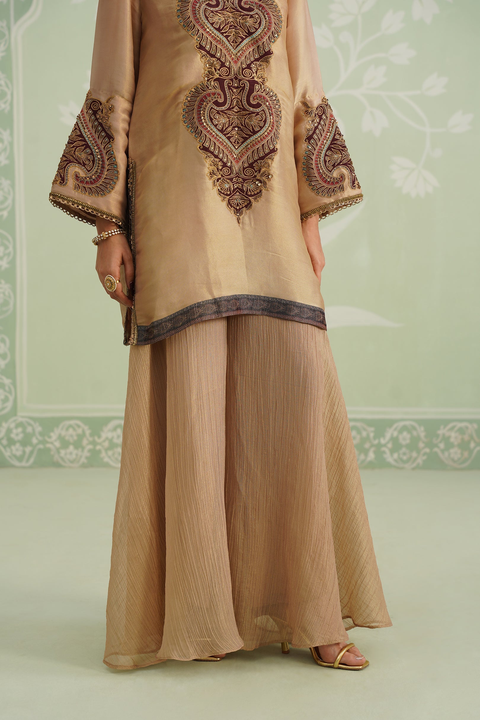 Lamhe Satin Shimmer Embroidered Matching Set - Neetika Chopra