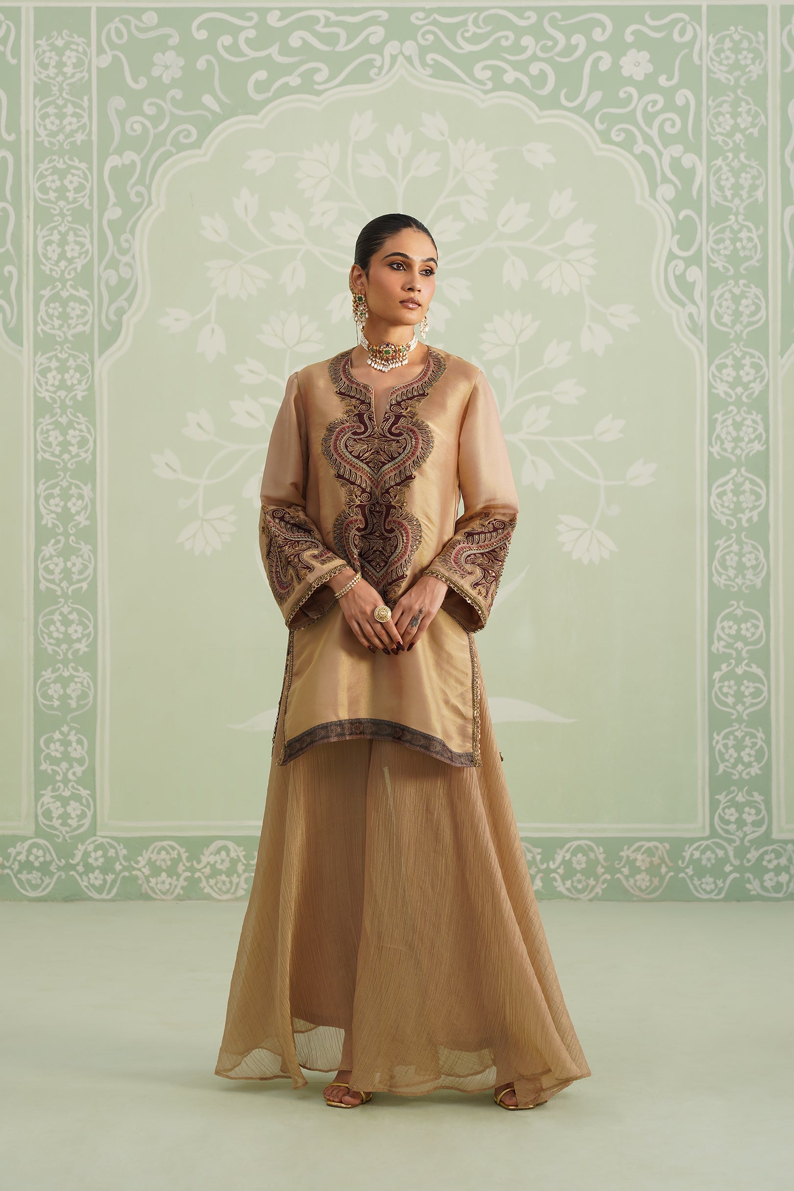 Lamhe Satin Shimmer Embroidered Matching Set - Neetika Chopra