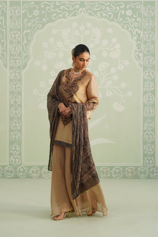 Lamhe Satin Shimmer Embroidered Matching Set - Neetika Chopra