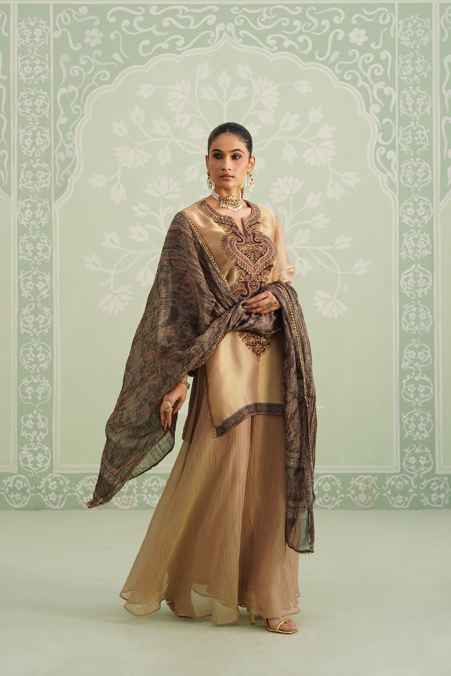 Lamhe Satin Shimmer Embroidered Matching Set - Neetika Chopra