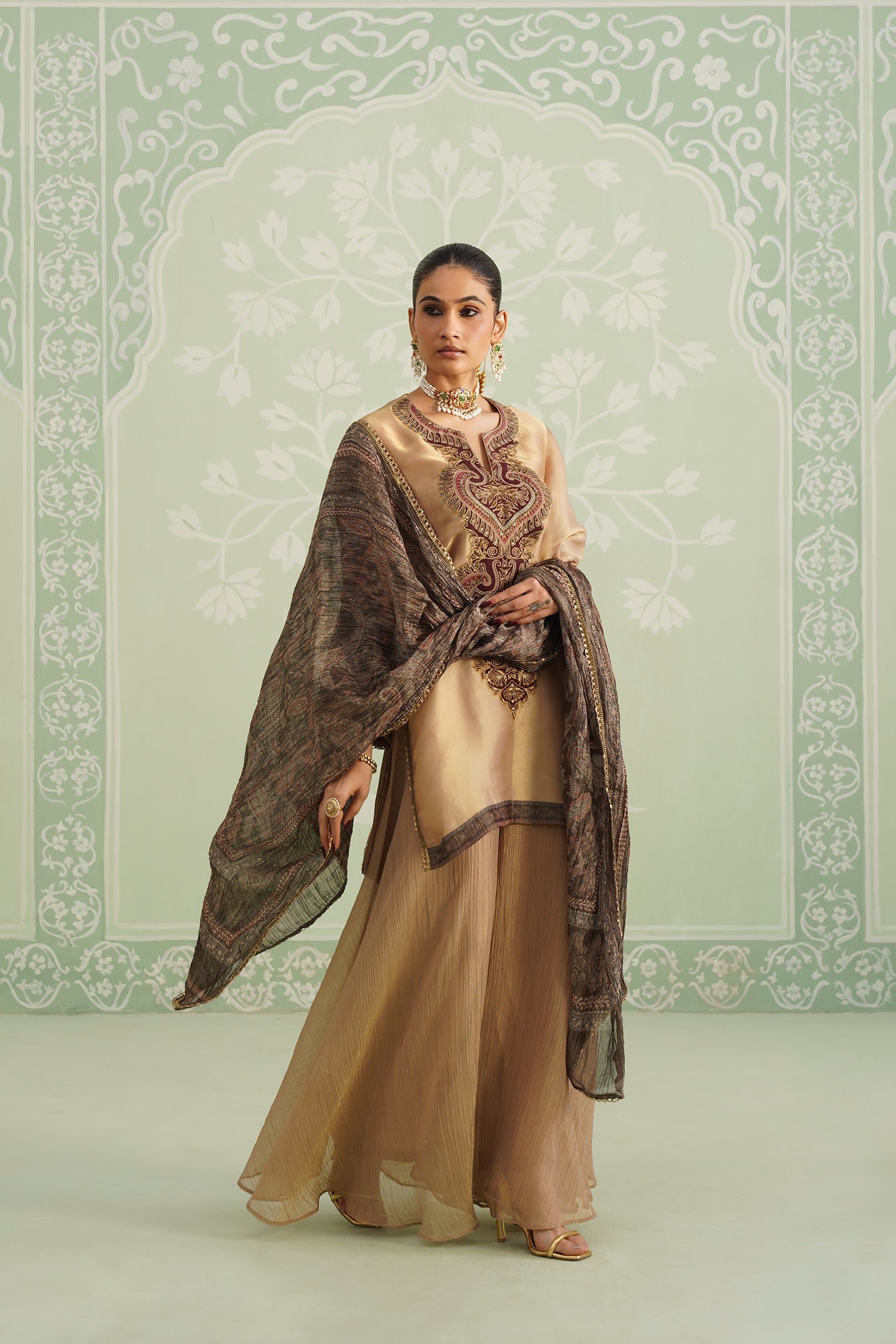 Lamhe Satin Shimmer Embroidered Matching Set - Neetika Chopra