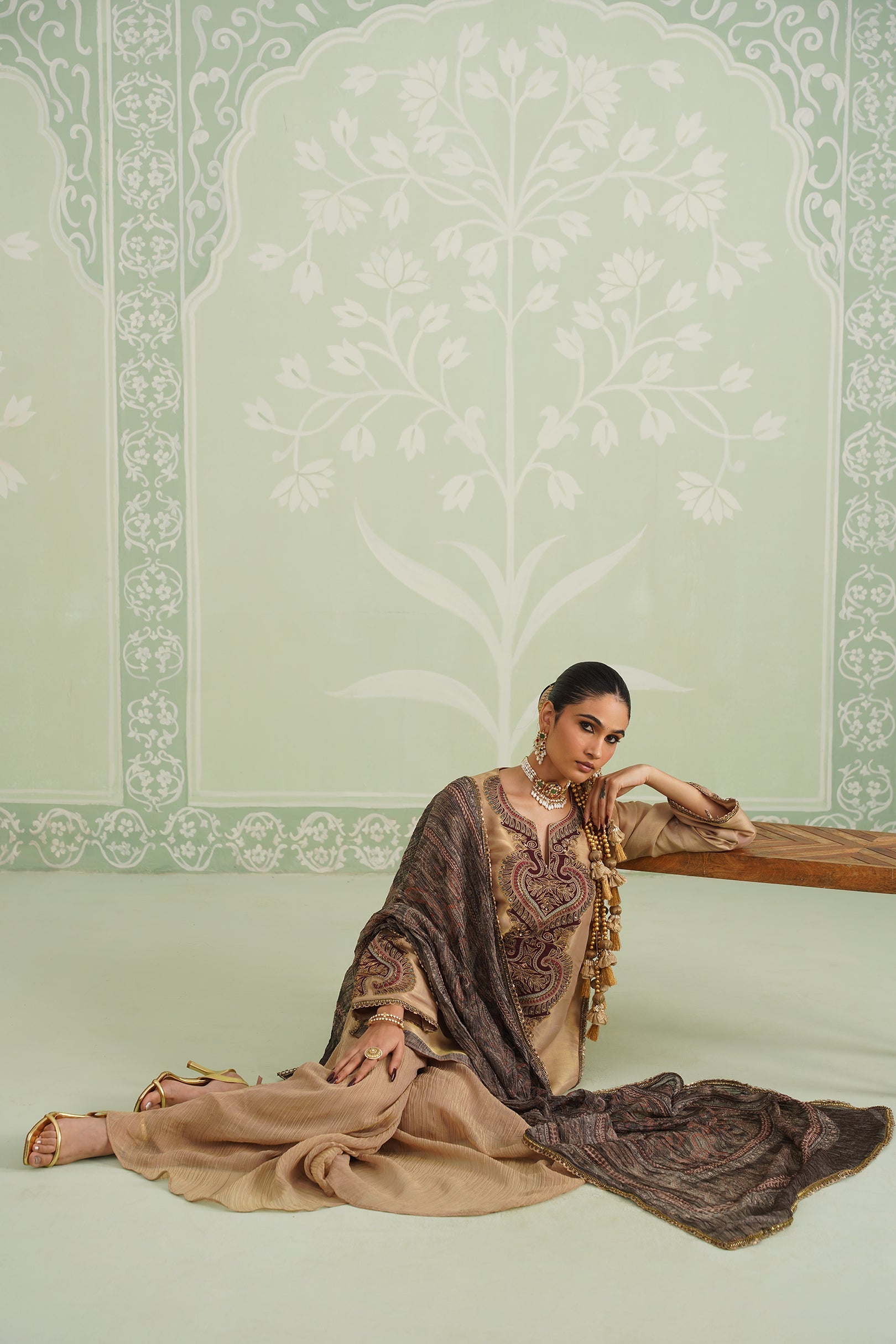 Lamhe Satin Shimmer Embroidered Matching Set - Neetika Chopra