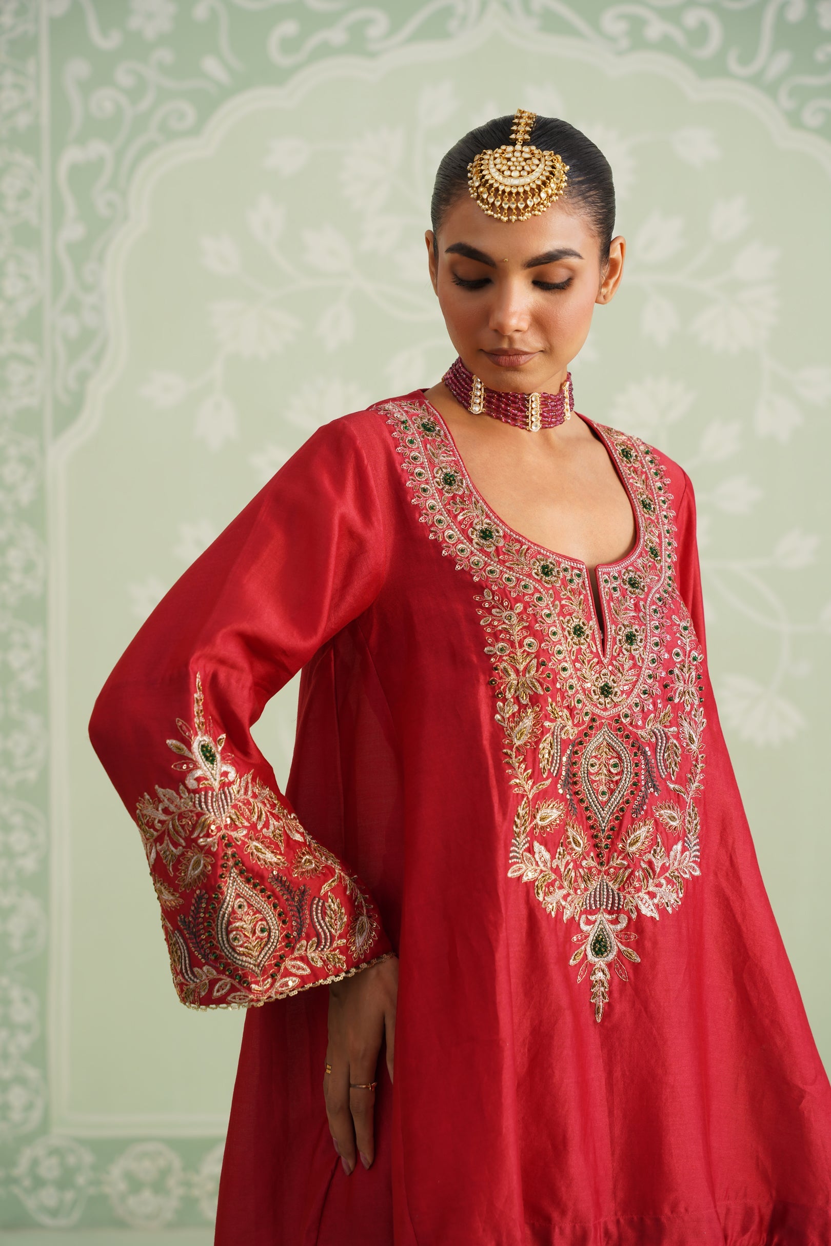 Mina Chanderi Satin Embroidered Matching Set - Neetika Chopra