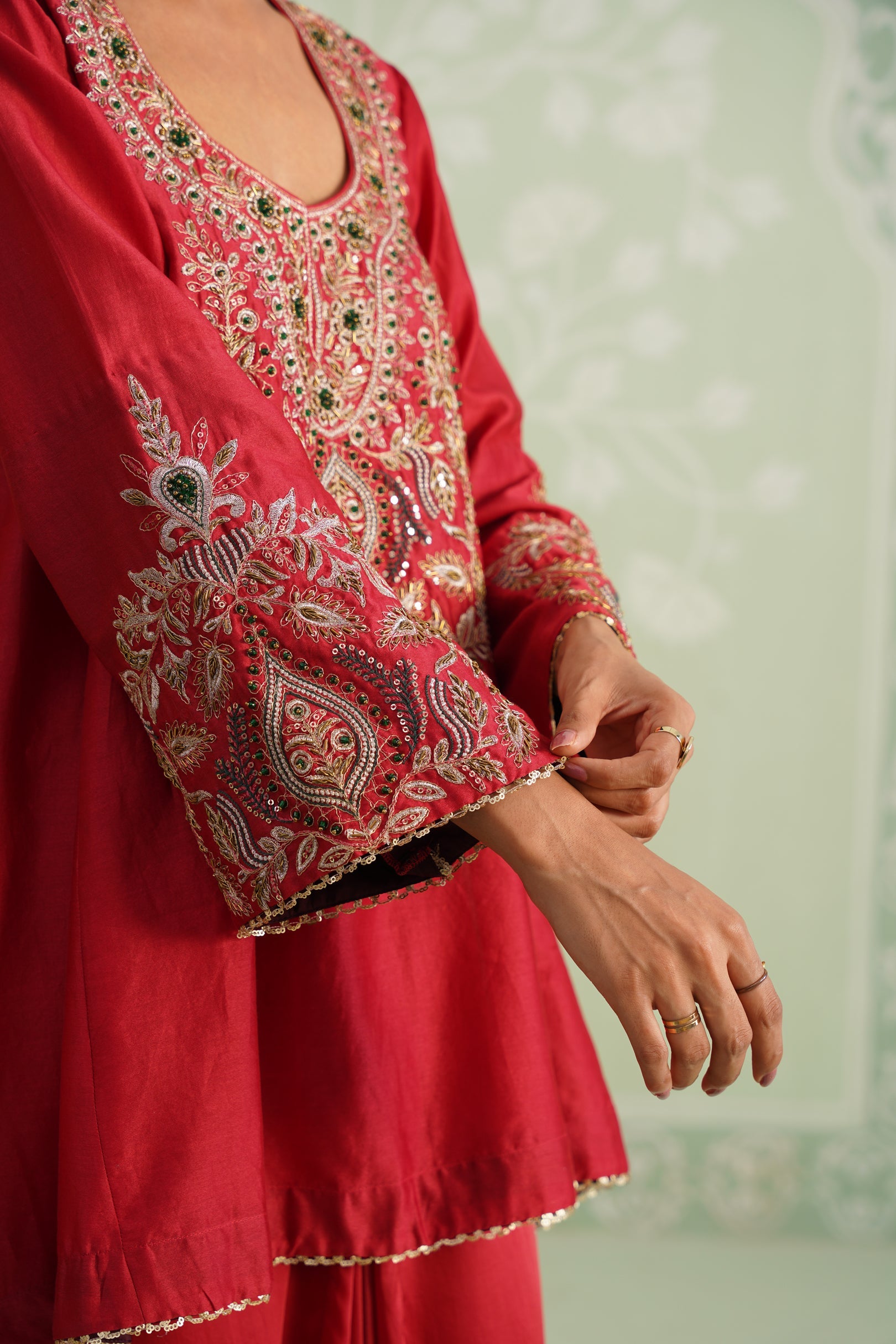 Mina Chanderi Satin Embroidered Matching Set - Neetika Chopra