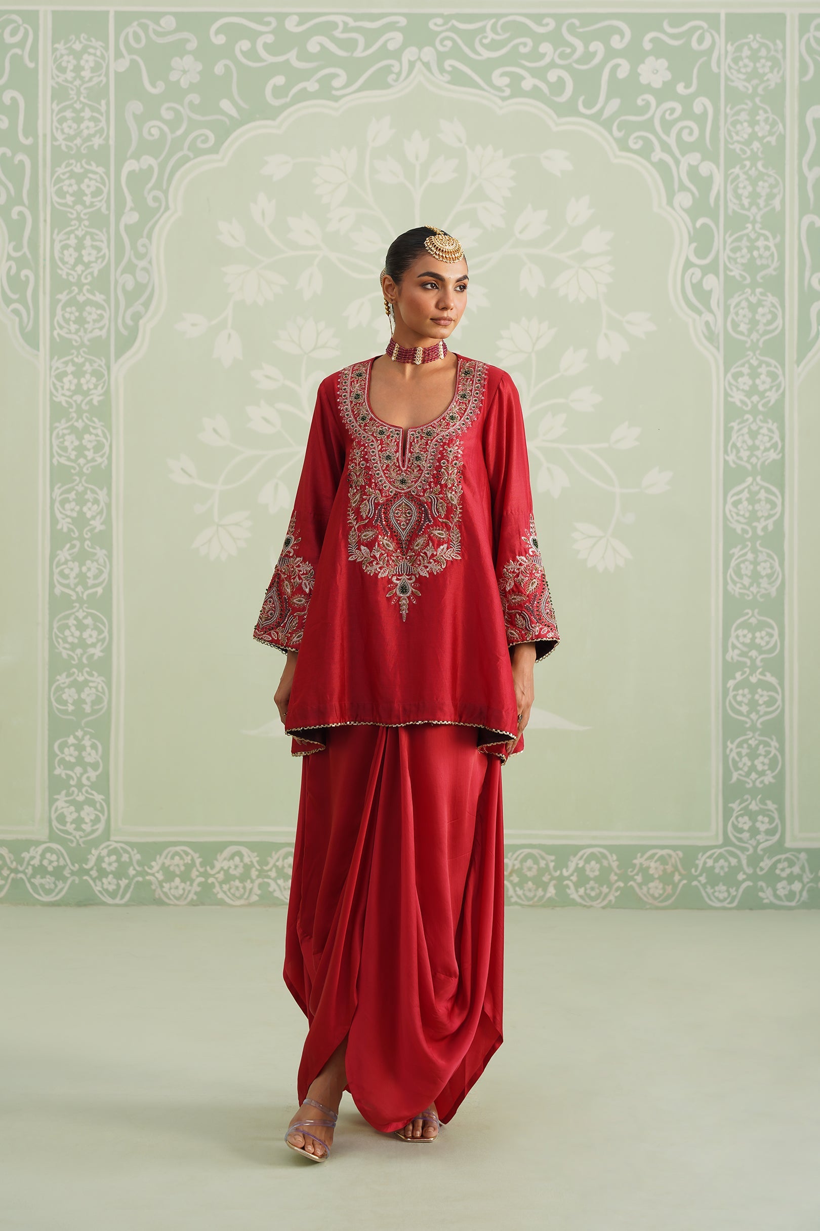Mina Chanderi Satin Embroidered Matching Set - Neetika Chopra