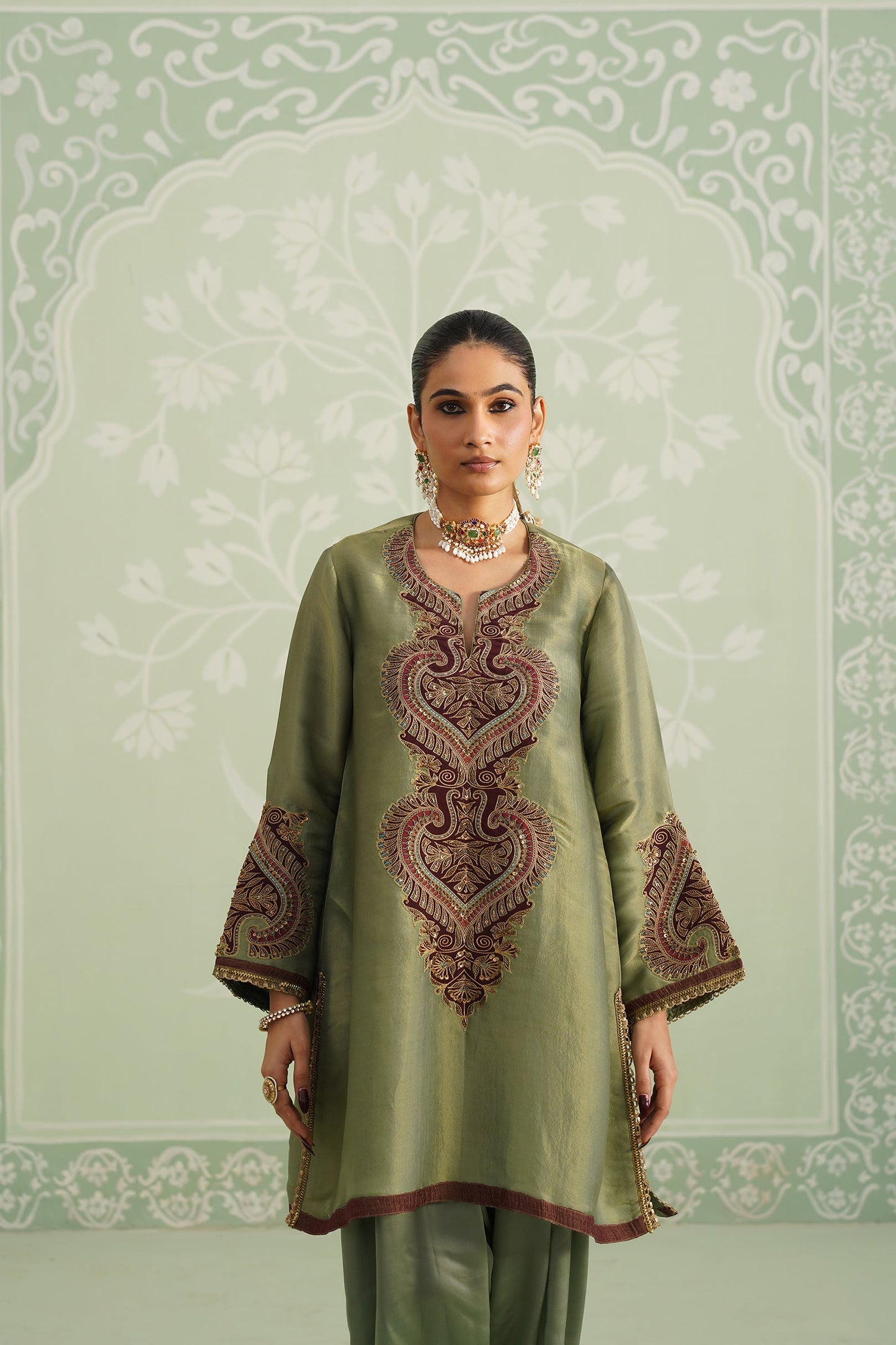 Chitvan Shimmer Satin Embroidered Matching Set - Neetika Chopra