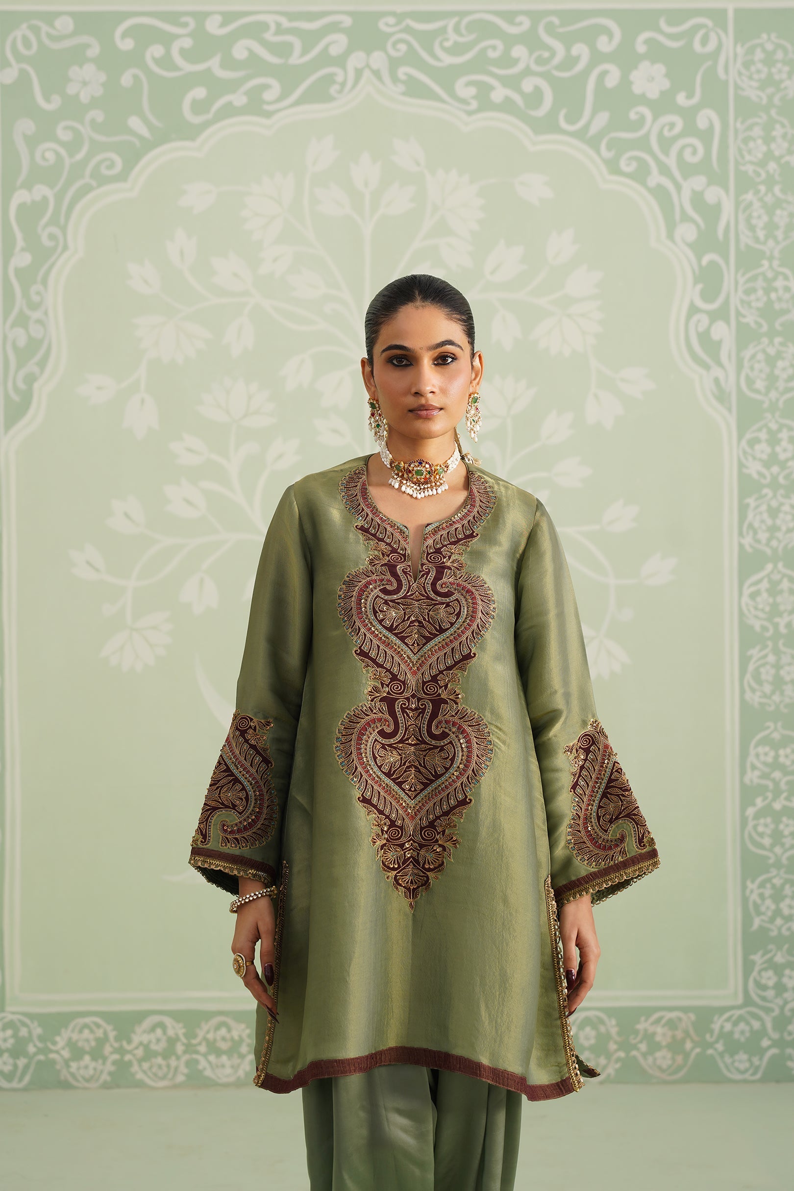 Chitvan Shimmer Satin Embroidered Matching Set - Neetika Chopra