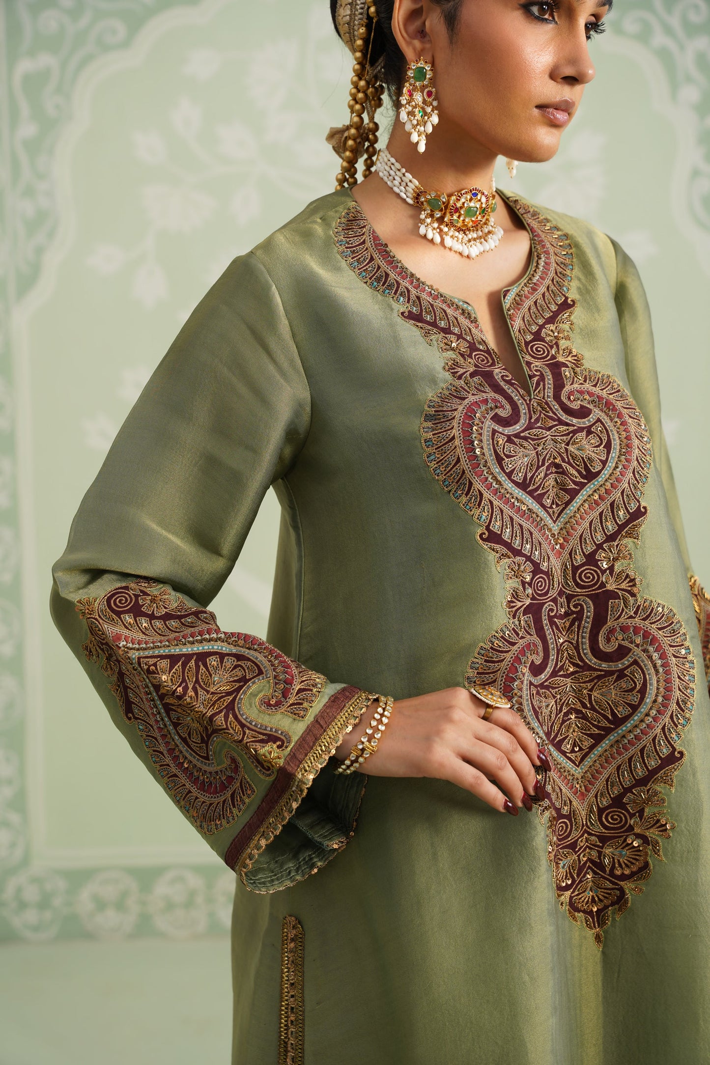 Chitvan Shimmer Satin Embroidered Matching Set - Neetika Chopra