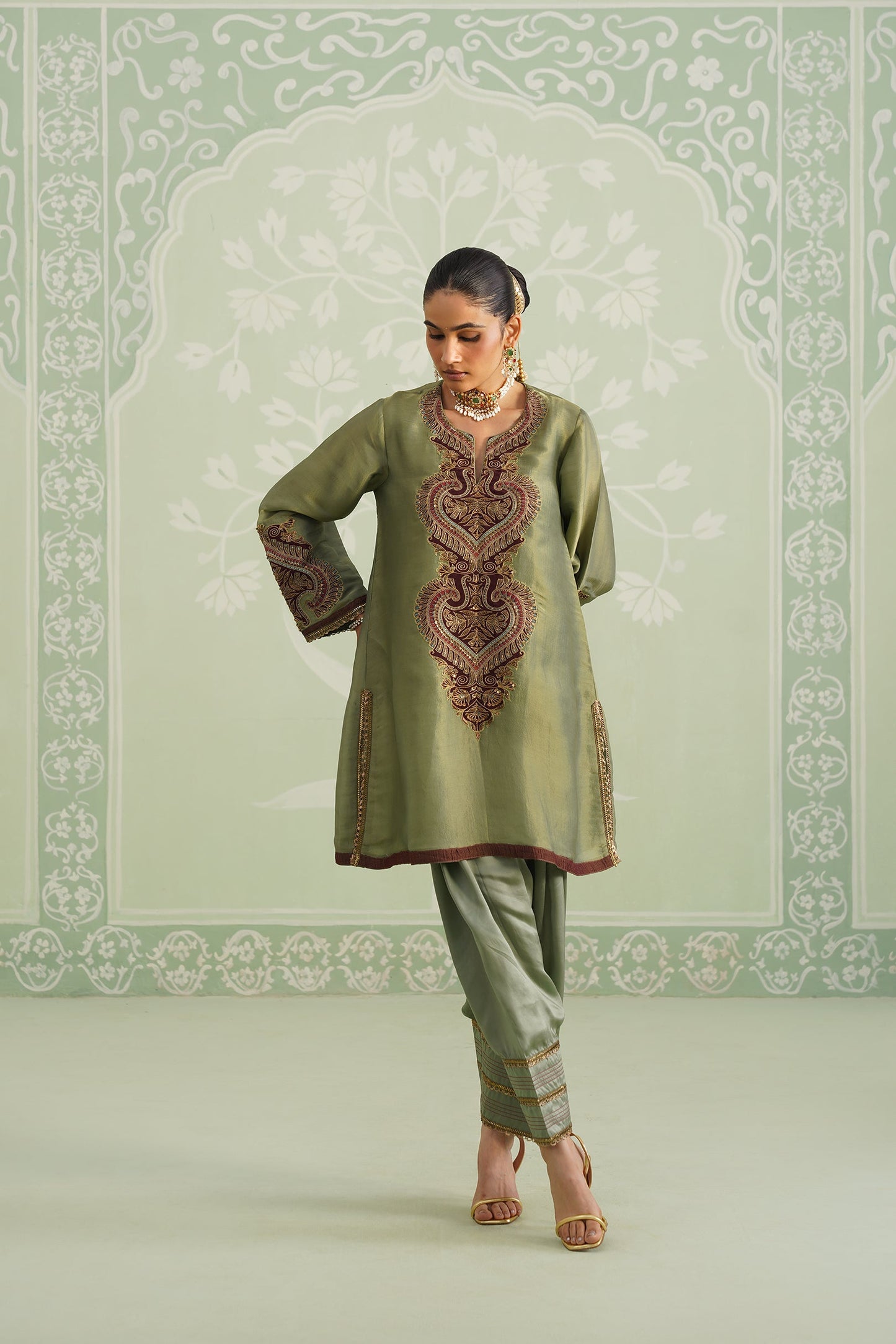 Chitvan Shimmer Satin Embroidered Matching Set - Neetika Chopra