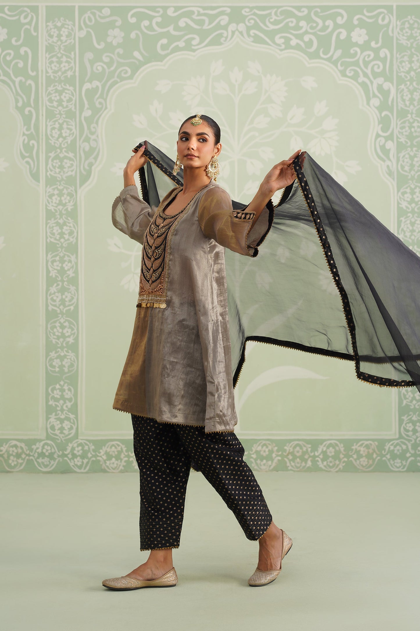 Anam Tissue Satin Embroidered Matching Set - Neetika Chopra