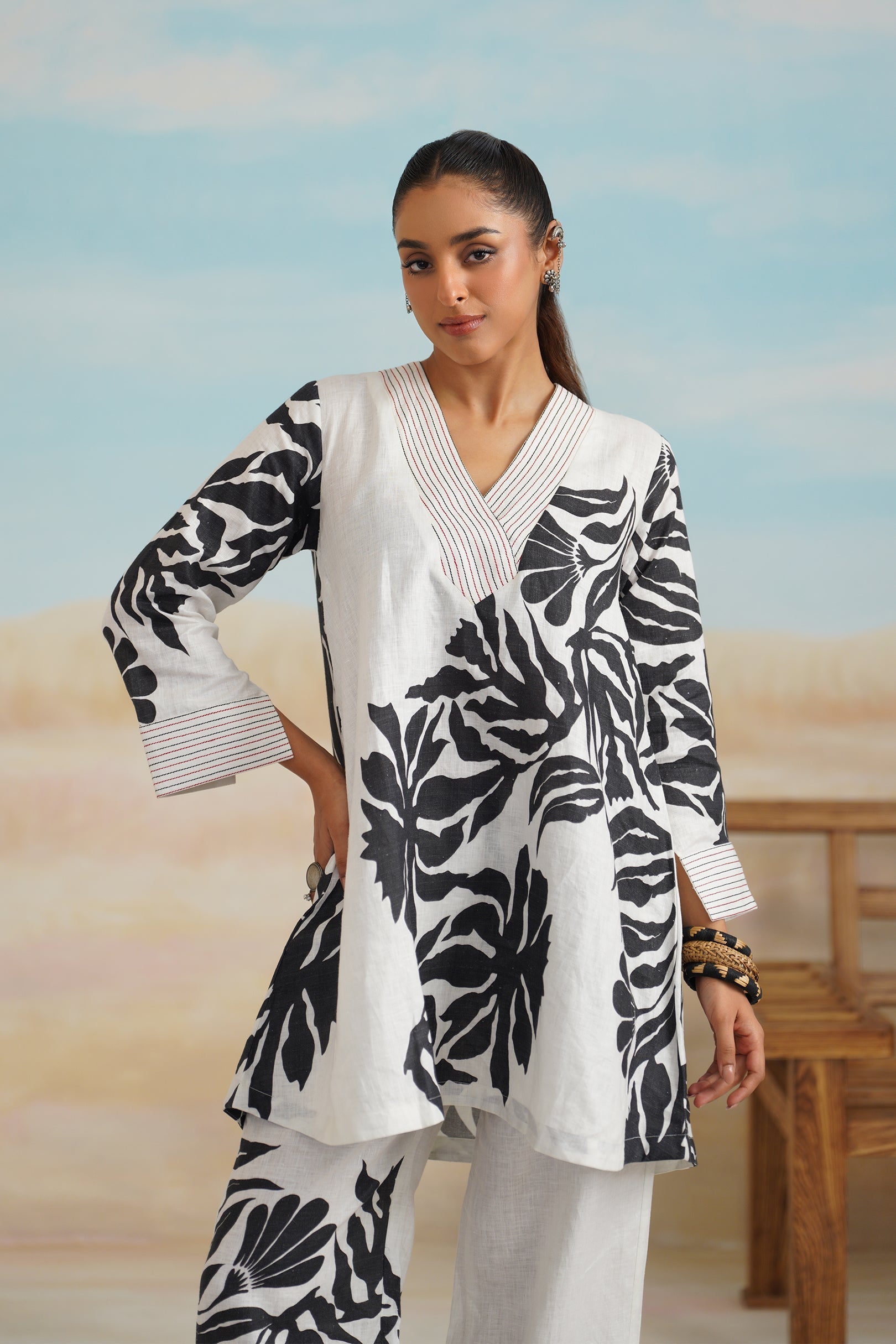 Tia Pure Linen Printed Top - Neetika Chopra